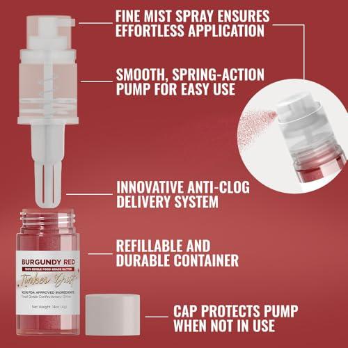 Bakell Bakell - Burgundy Red Tinker Dust (4g, 1x Mini Spray Pump) Edible Glitter for Food, Desserts, and Beverages!