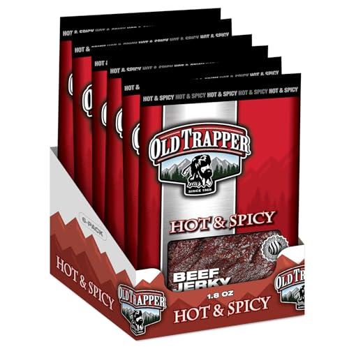 Old Trapper Old Trapper Beef Jerky, Hot & Spicy 1/4-Pound Individual Package, Savory and Spicy Meat Snacks for Lunches or Between Meals, 11 Grams of Protein and 70 Calories per Serving (Pack of 8)
