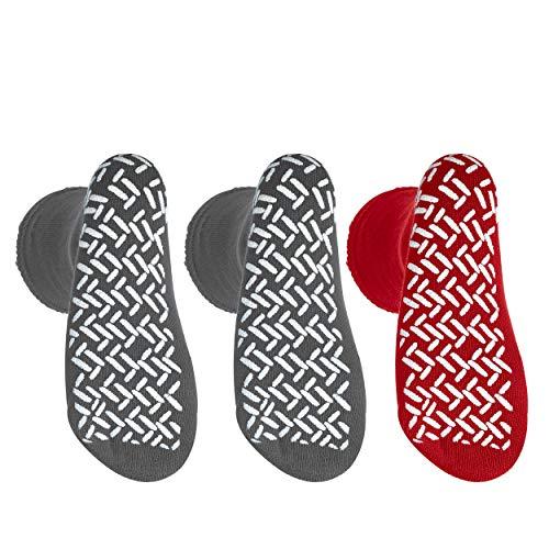 NOBLES HEALTH CARE PRODUCT SOLUTIONS Nobles Non-Skid Bariatric Slipper Socks - XXXL Extra Wide Socks, Diabetic Socks for Men and Women - Hospital Socks for Swollen Feet, Edema Socks, Diabetes Socks - 3 Pairs, 2 Grey 1 Red