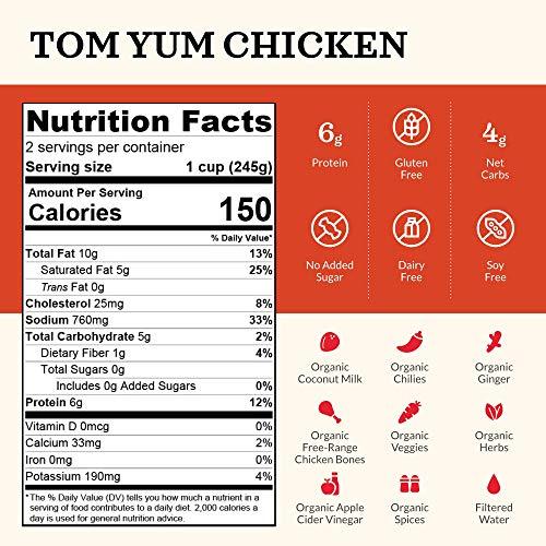 Kettle & Fire Tom Yum Chicken Keto Bone Broth, Chicken by Kettle and Fire, Keto Diet, Paleo Friendly, Gluten Free, with Collagen, 4g Net Carbs, 6g of Protein (Pack of 6)