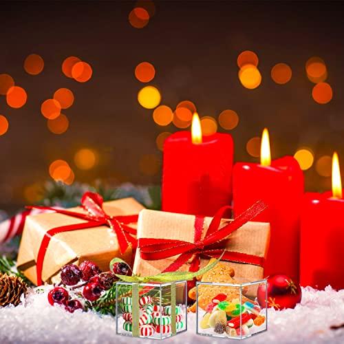 Lainrrew Clear Plastic Square Cube,15 Pack Small Acrylic Plastic Storage Box with Lids Transparent Clear Square Containers Display Boxes Gift Box with Glitter Ribbon for Candy Pill Jewelry Christmas (1.8 Inche