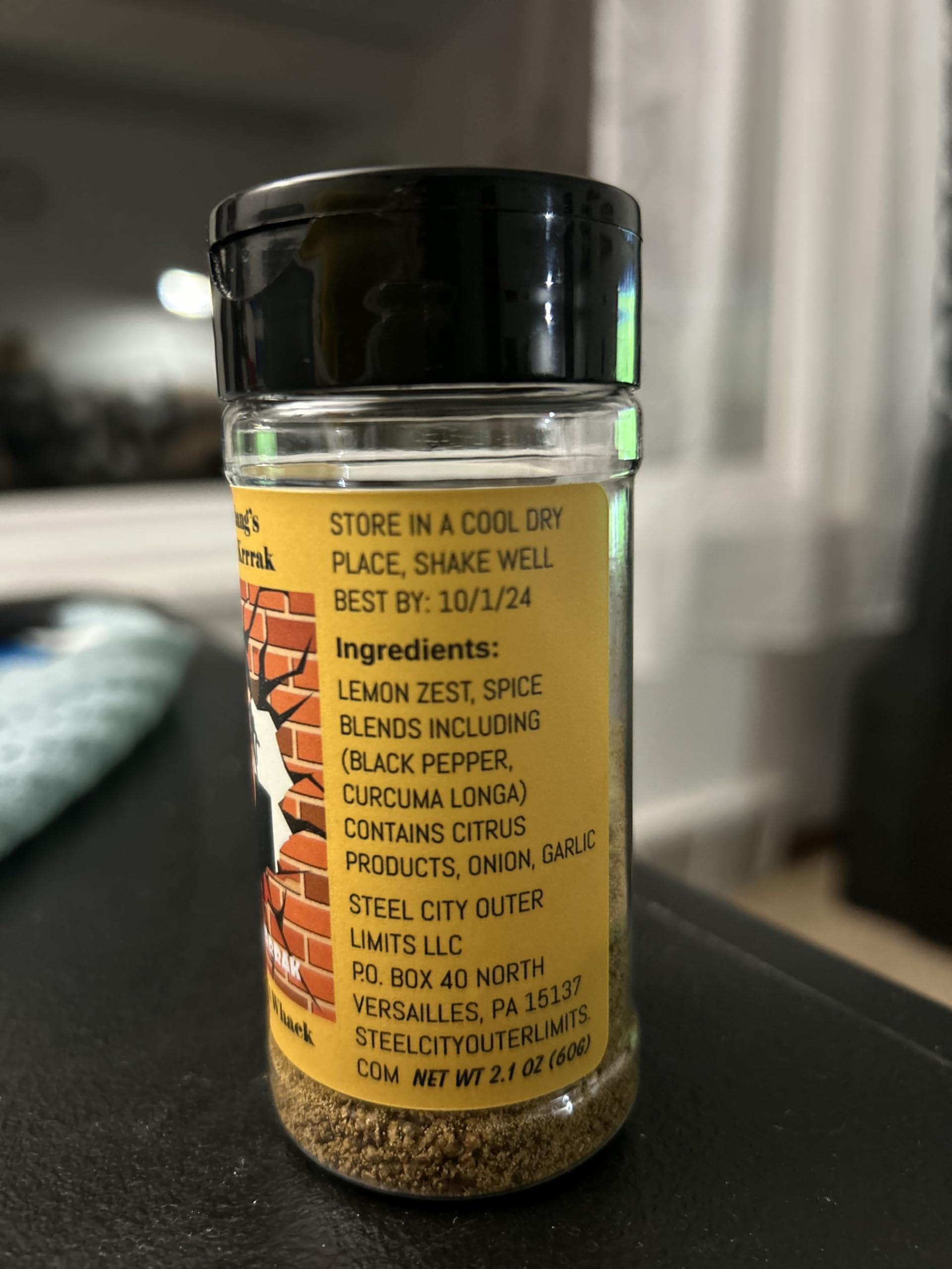 Steel City Mukbang\'s Lemon Pepper Krrrak Steel City Mukbang\'s Lemon Pepper Krrrak, Seasoning, Spices,Wing Crack, LPK, Wing Dust, Meat Topping, Great on Fruit and Veggies, Holiday Gift Idea, 1ct pkg size. Low Sodium, Universal Flavor, Unique