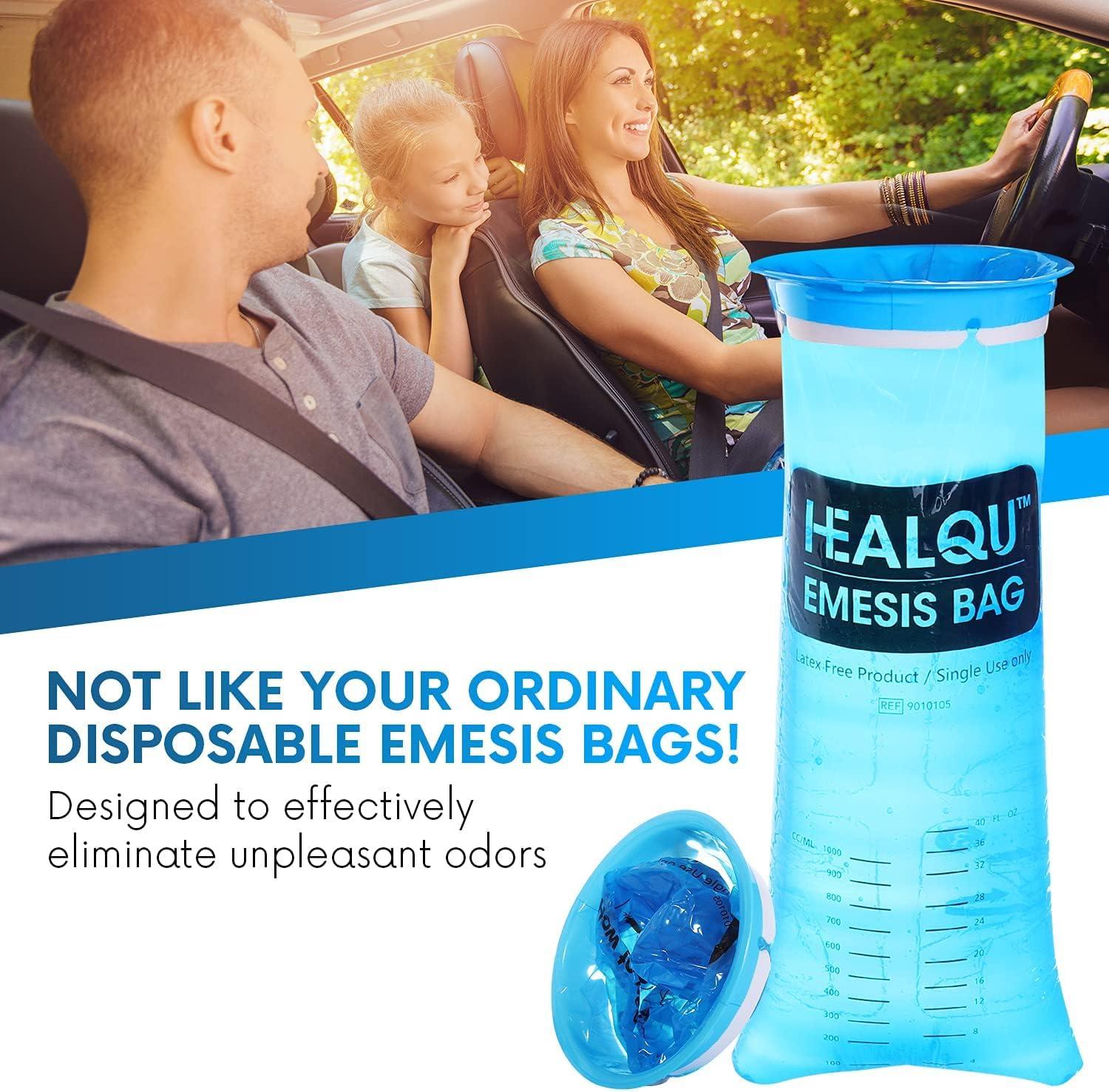 Healqu Healqu Hospital Vomit Bags - 60 Pack 1000ml Car Throw Up Bag - for Airsick Travel & Motion Sickness - Leak Resistant Medical Grade Puke Bag - Disposable Barf Bags Throw Up, Nausea