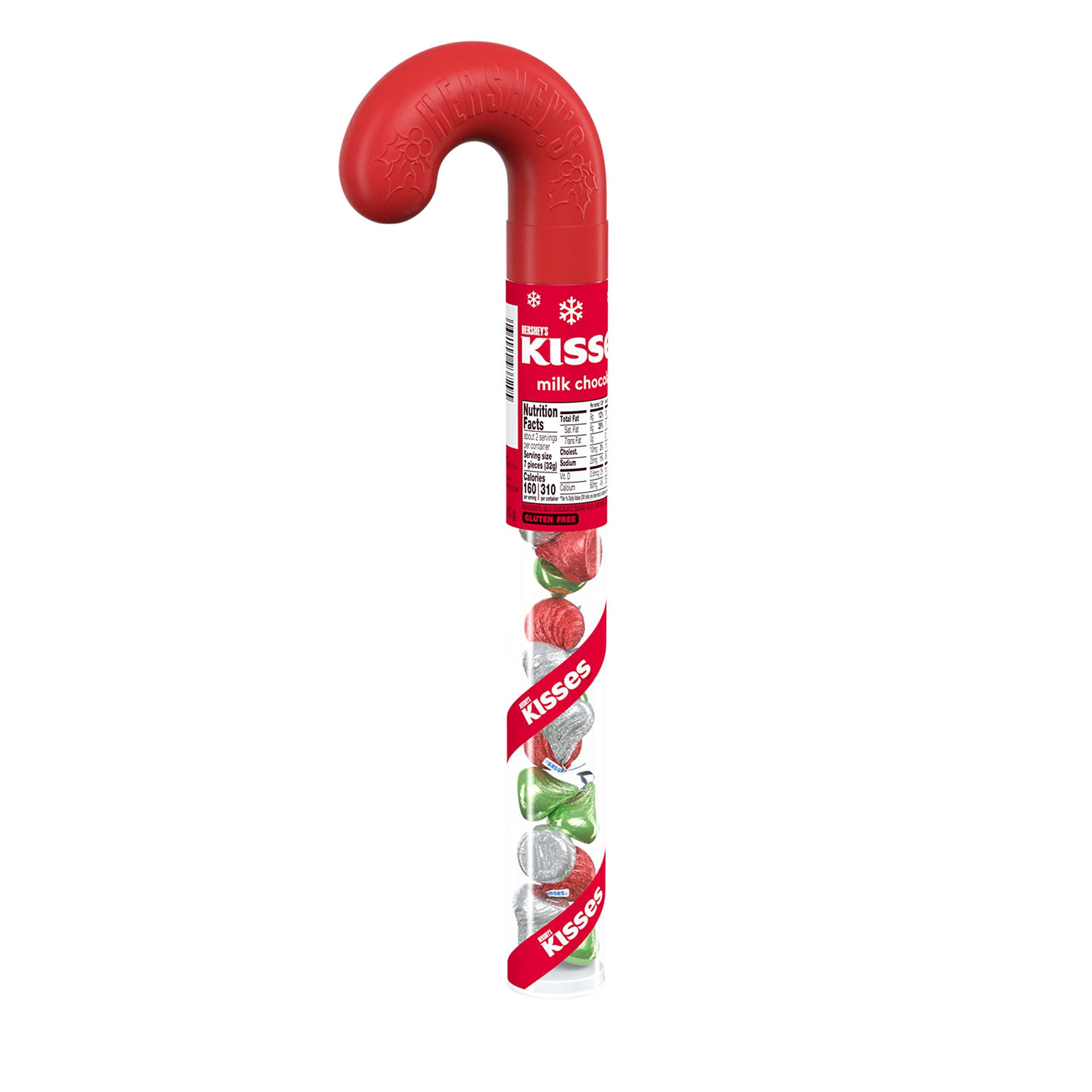 HERSHEY\'S HERSHEY\'S KISSES Milk Chocolate, Christmas Candy Plastic Cane, 2.24 oz