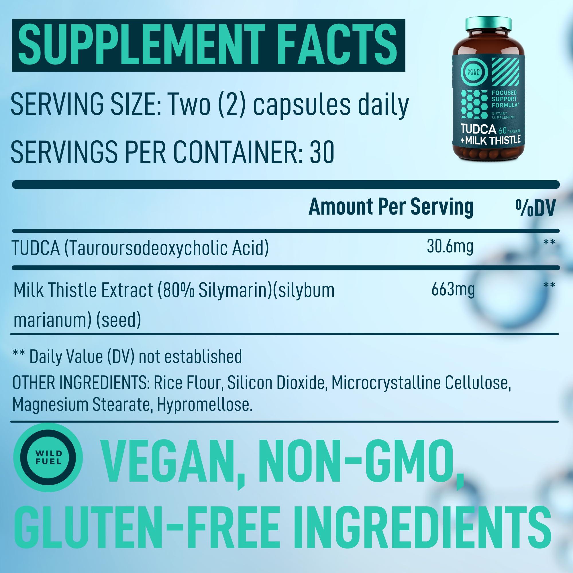 WILD FUEL TUDCA and Milk Thistle Supplement - Bile Salts Supplement with Silymarin Milk Thistle Extract Liver Cleanse, Gallbladder, Kidney, Gut Health - Ursolic Acid Tudca Bile Salt Liver Health - 60 Capsules