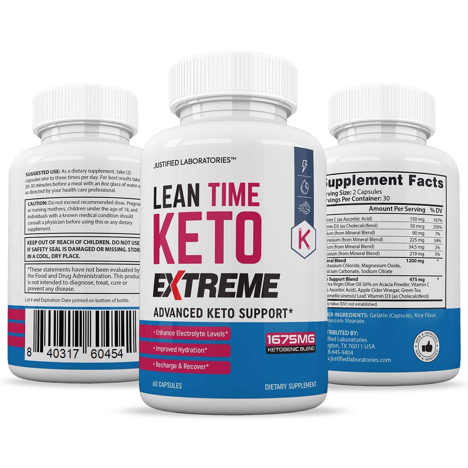 Justified Laboratories (3 Pack) Lean Time Keto Extreme Pills 1675MG New & Improved Formula Contains Apple Cider Vinegar Extra Virgin Olive Oil Powder Green Tea Leaf 180 Capsules