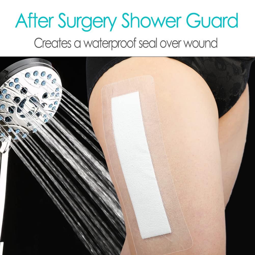 SinaiSea Large Waterproof Knee Replacement Surgery Adhesive Bandages Hip Surgery Shower Protector Cover Long Post Surgical Incision Wounds Island Dressing Bordered Gauze 4\"x12\" 25 Pack