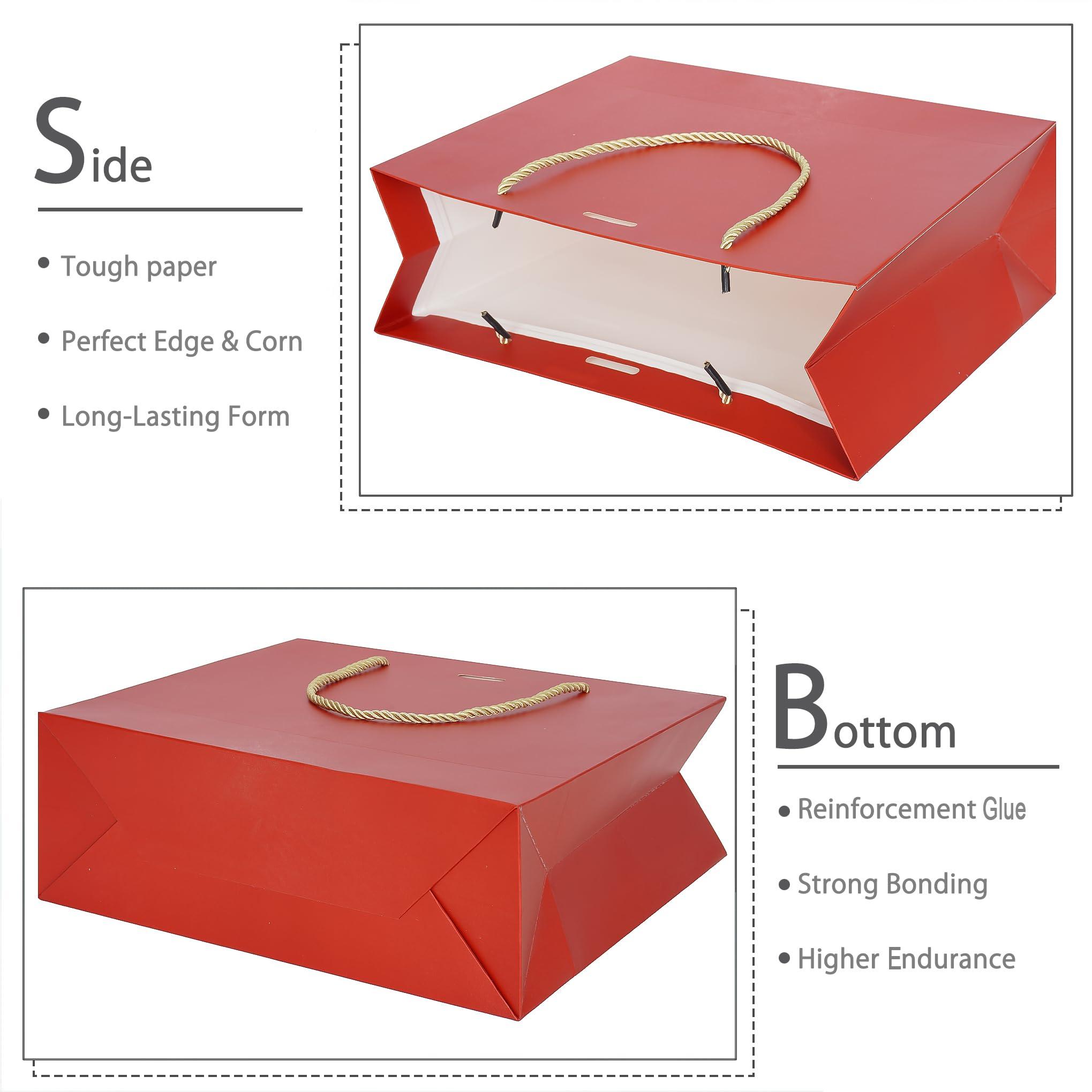 AZOWA AZOWA Red Gift Bags with Handle 10 Pcs Bow Ribbon Paper Bags for Wedding Baby Shower Birthday Party Guests Shopping (Red, 12.5 x 10 x 4 in)