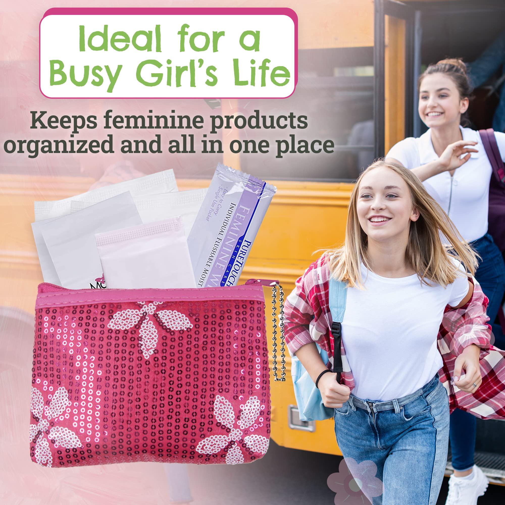 Be Prepared. Period. First Period Kit To-go! - Organic Biodegradable Tween Pads & Liner - Period Bags for Teen Girls for School - Period Pouch & Teen Pads for Girls Ages 11-14, Teen Pads for Periods - Pads for Teens Girls
