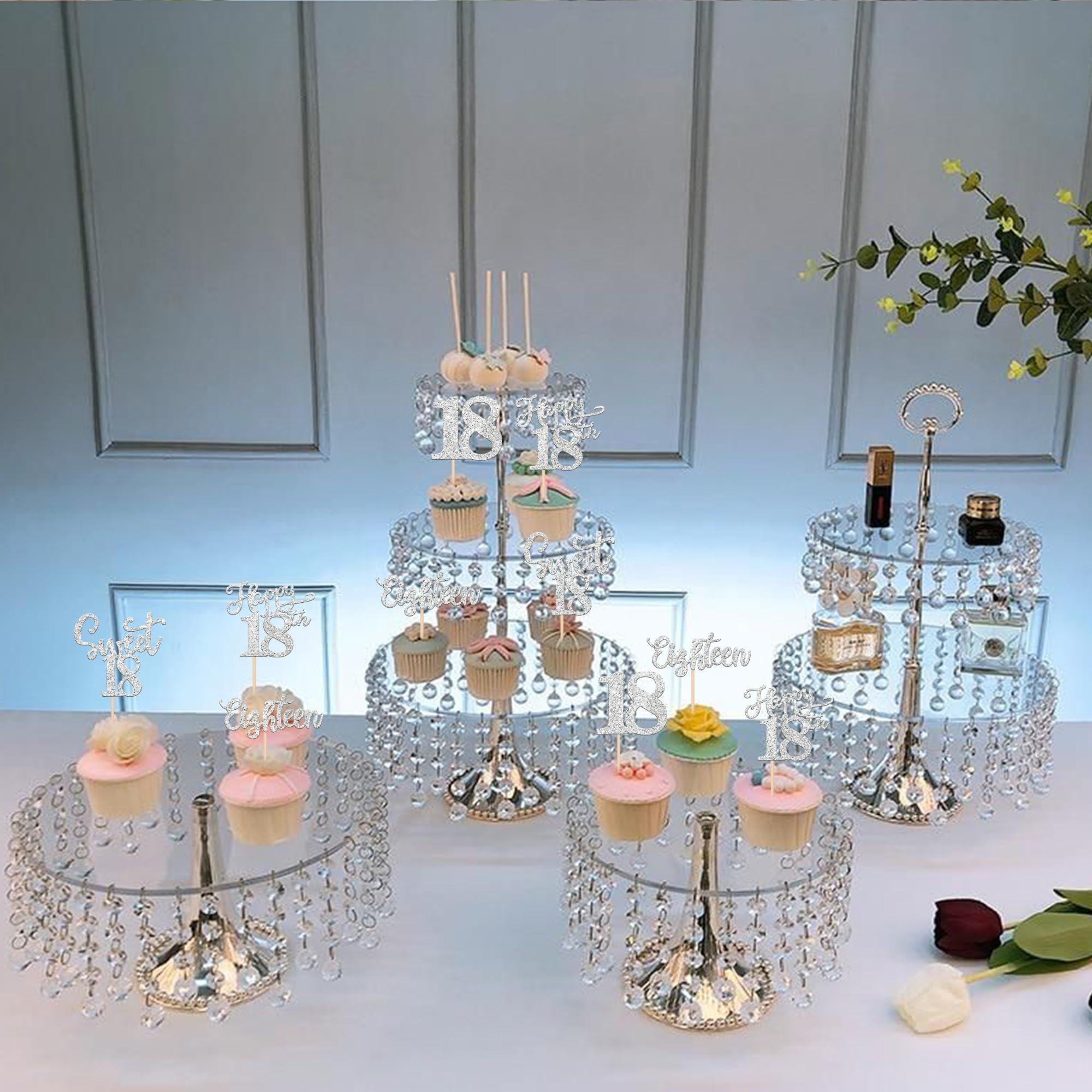 Rsstarxi Rsstarxi 24 Pack Happy 18th Birthday Cupcake Toppers Glitter Sweet 18 Cupcake Toppers Eighteen 18 Fabulous Cake Decorations for 18th Birthday Anniversary Party Cake Decorations Silver