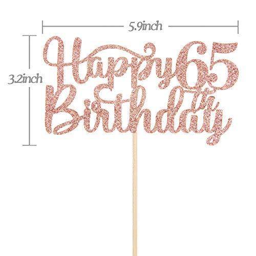 Halodete Happy 65th Birthday Cake Topper, 65th Birthday/Anniversary Party Supplies, Cheers to Sixty-five Years Party Decoration - Rose Gold Glitter