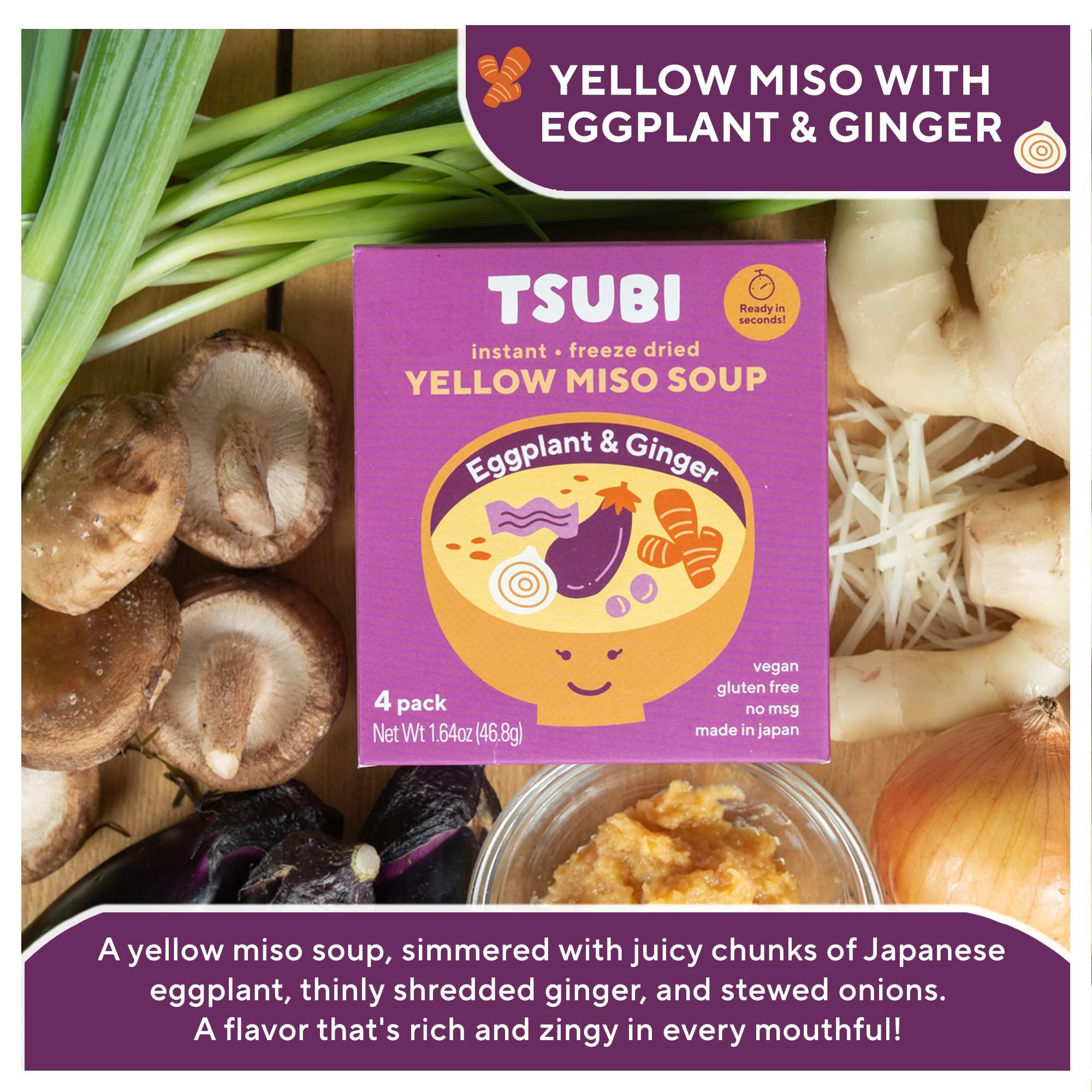 Tsubi Soup Tsubi Soup Freeze-Dried Japanese Miso Soup Packets - Instant, Vegan, Easy Mix, Gluten & MSG-Free, Flavorful - Ready in Seconds - Authentic Taste of Japan - Yellow Miso (Eggplant & Ginger) - 12 Packs