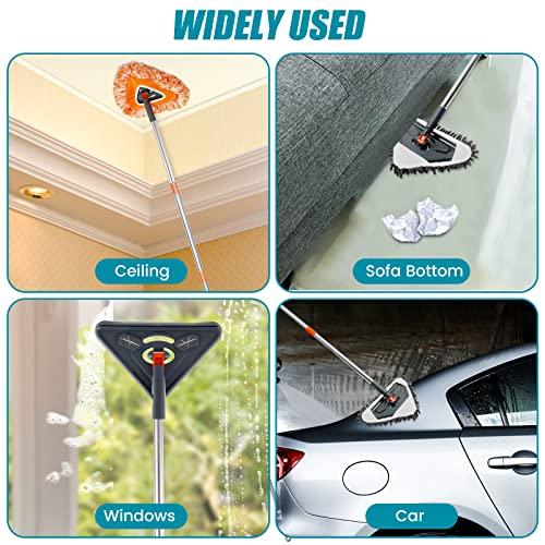 Janoiuc 85 in Wall Cleaner Mop, with Handle Adjustable Ceiling Cleaning Mop, 360 Rotating Ceiling Dust Cleaner with 6 Replaceable Pads, Reusable Baseboard Cleaning Tool Dry and Wet Use for Window Wall