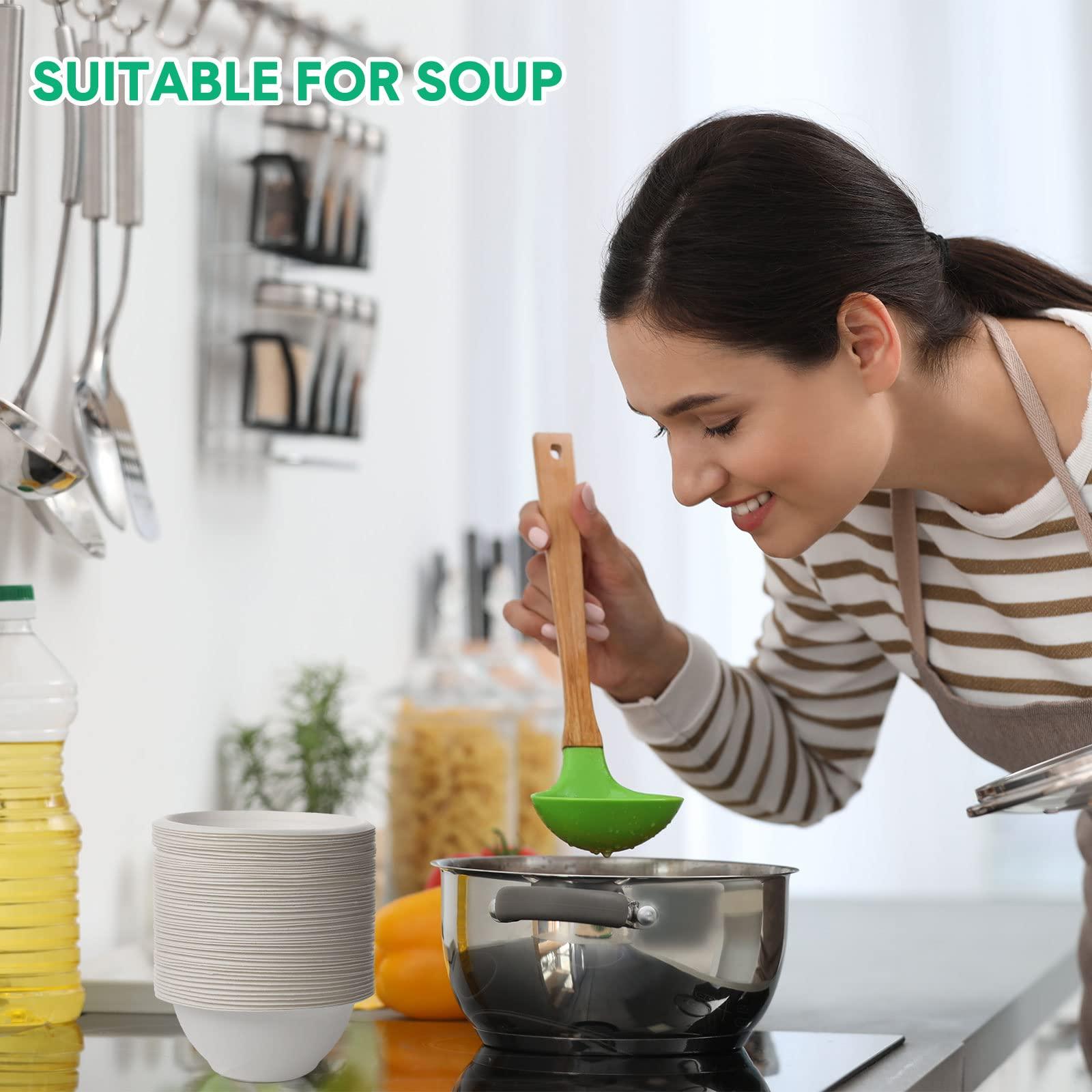 Potchen 300 Pack Disposable Paper Bowls Quality White Bowls Small Sugar Cane Fibers Party for Ice Cream Fruits Salad Soup Hot or Cold Use Catering Picnics Camping and Restaurant Supplies(8 oz,White)