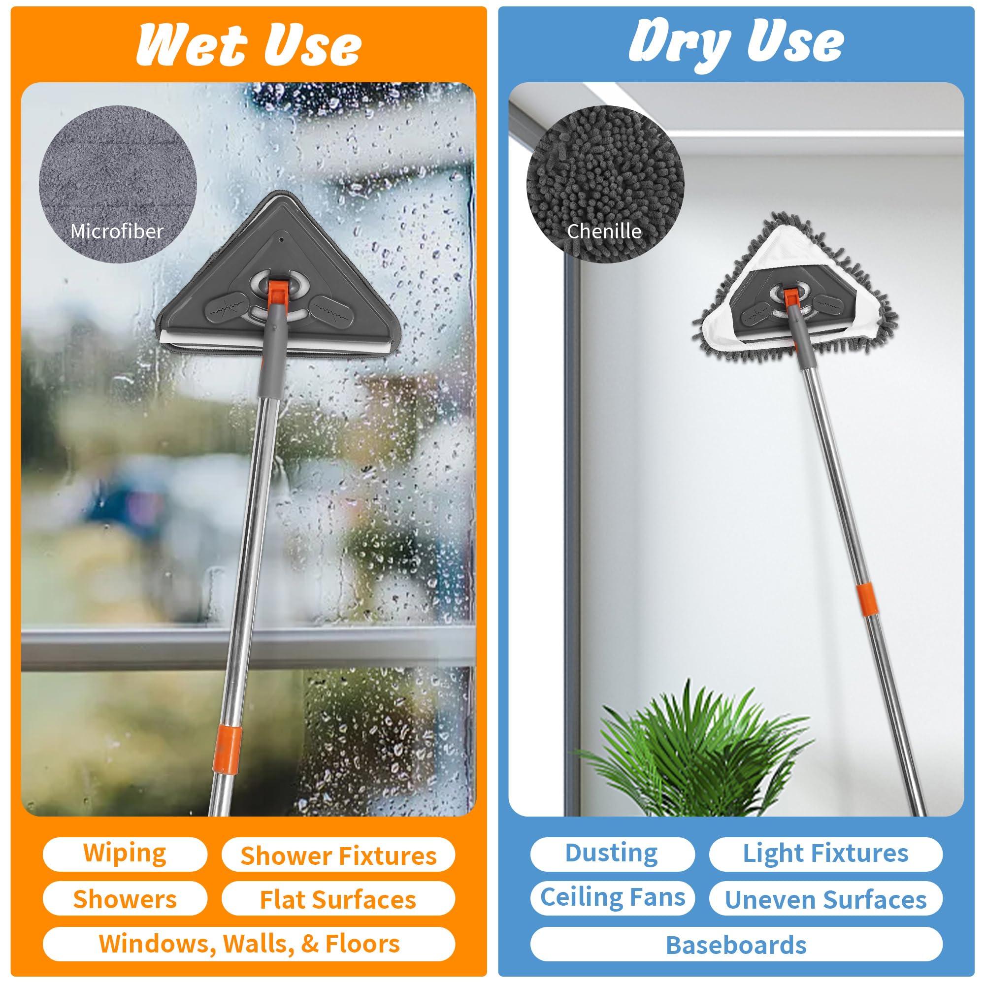 Generic ESTALUXE 85\" Wall Mop Cleaner with Long Handle and Stainless Steel Hook - 180 Rotating Wall Cleaner - Duster Tool for Walls, Multifunctional Scrapper, Ceiling, Windows and Floor with Extension Poles