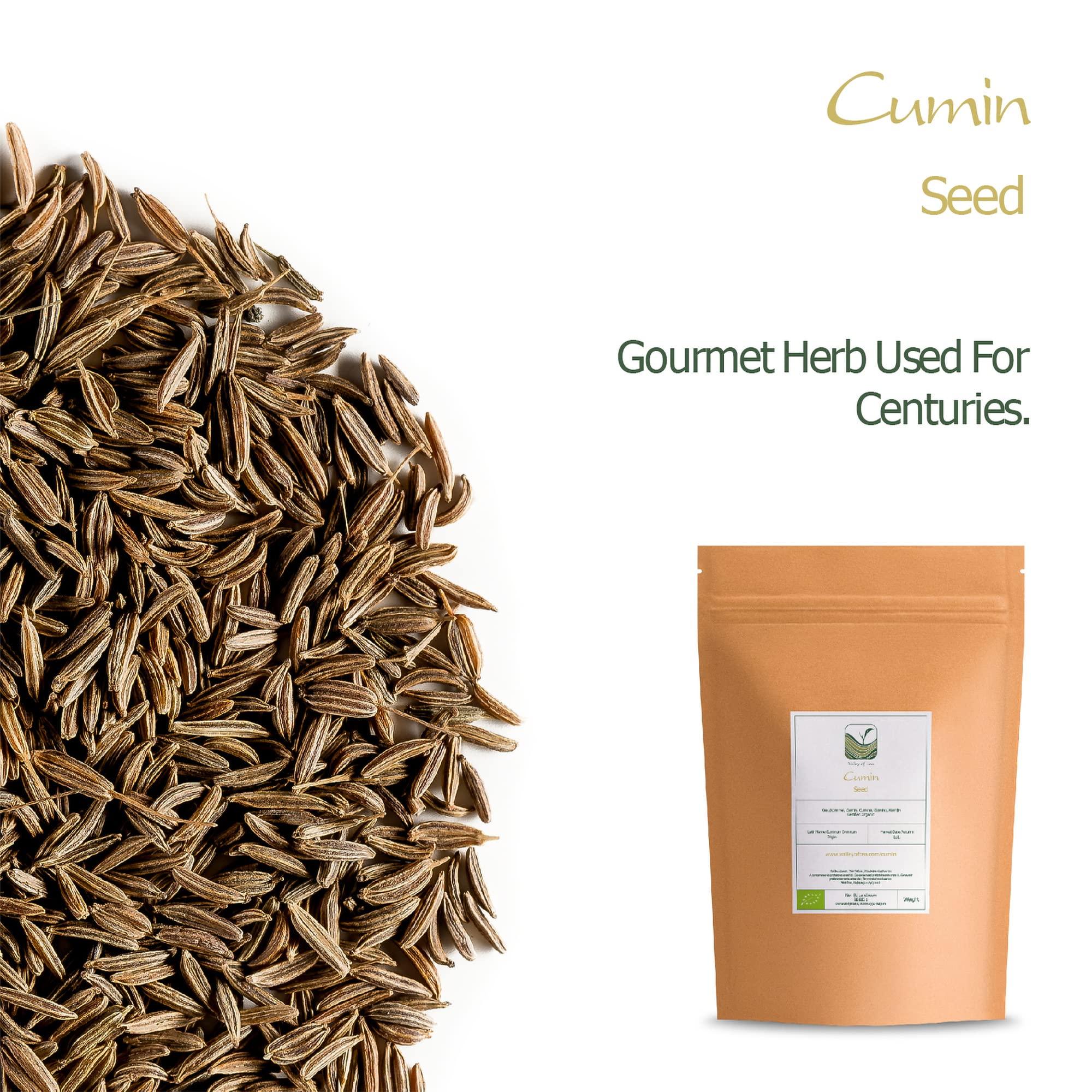 Valley of Tea Cumin Seeds Whole Organic Spice - Culinairy Seeds - Cuminum Cyminum - Whole Cumin Seed Cunin Cumin Seeds Organic Cummin Whole Cumin Spice 100g