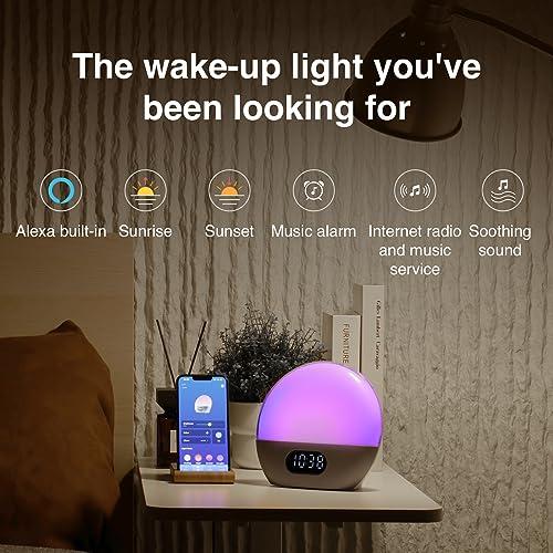 WiiM WiiM Wake-up Light, Alexa Built-in, Unlimited Sound Choices, All-in-One Sunrise Alarm Clock, Sound Machine, Sleep Routines and More - Polished Silver