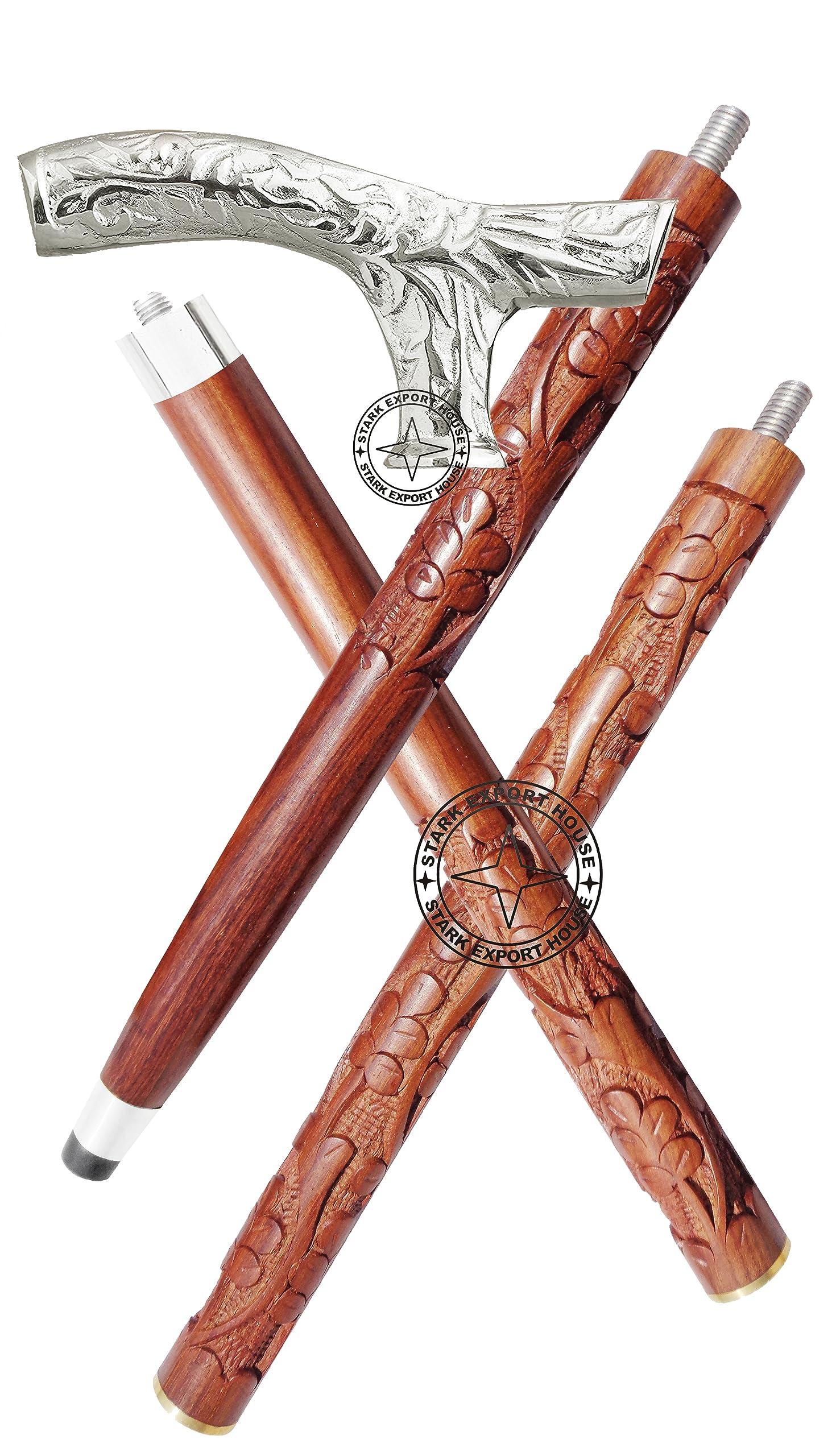Stark Export House Walking Cane Rosewood Designer Wooden Walking Stick with Nickel Brass Handle Gift for Men and Women 37 inch Brown HQMR