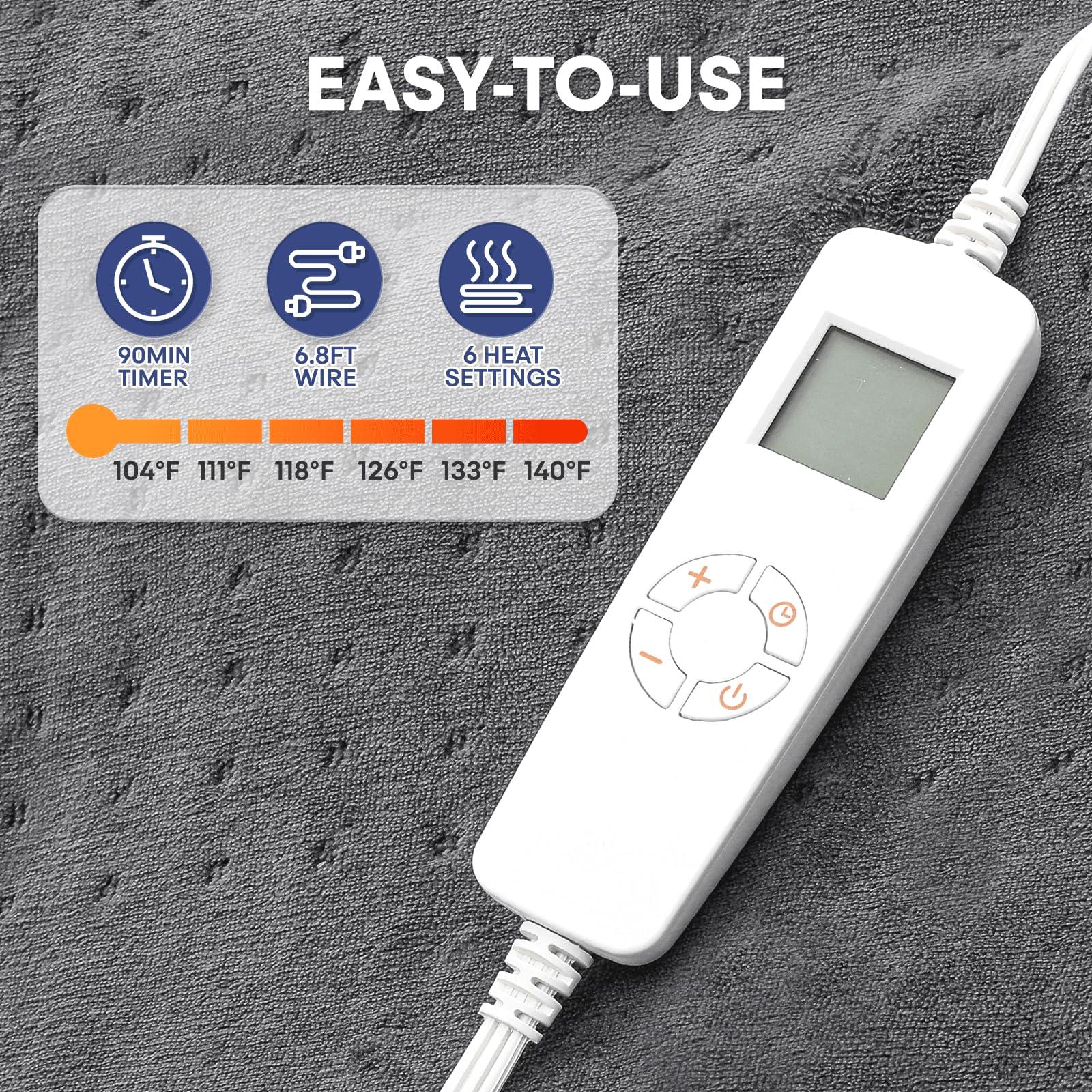 SFIHOME SFIHOME Electric Heating Pad for Shoulders and Back Pain Relief, 20" x 24" Soft Warm Electric Pad for Women, Men, Small Washable Heat Pad with Timer & 6 Heat Setting, Over-Heat Protection, Grey