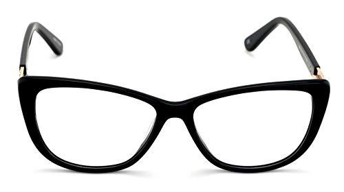 V.W.E. Women Premium Acetate Big Lens Cateye Reading Glasses - Fun Cat eye Clear Lens Readers - Gold Metal Accent (Black, 2.50)