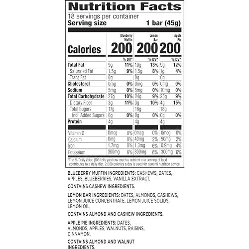 LÄRABAR Larabar Variety Pack, Blueberry Muffin, Lemon Bar, Apple Pie, Fruit & Nut Bars, 18 ct