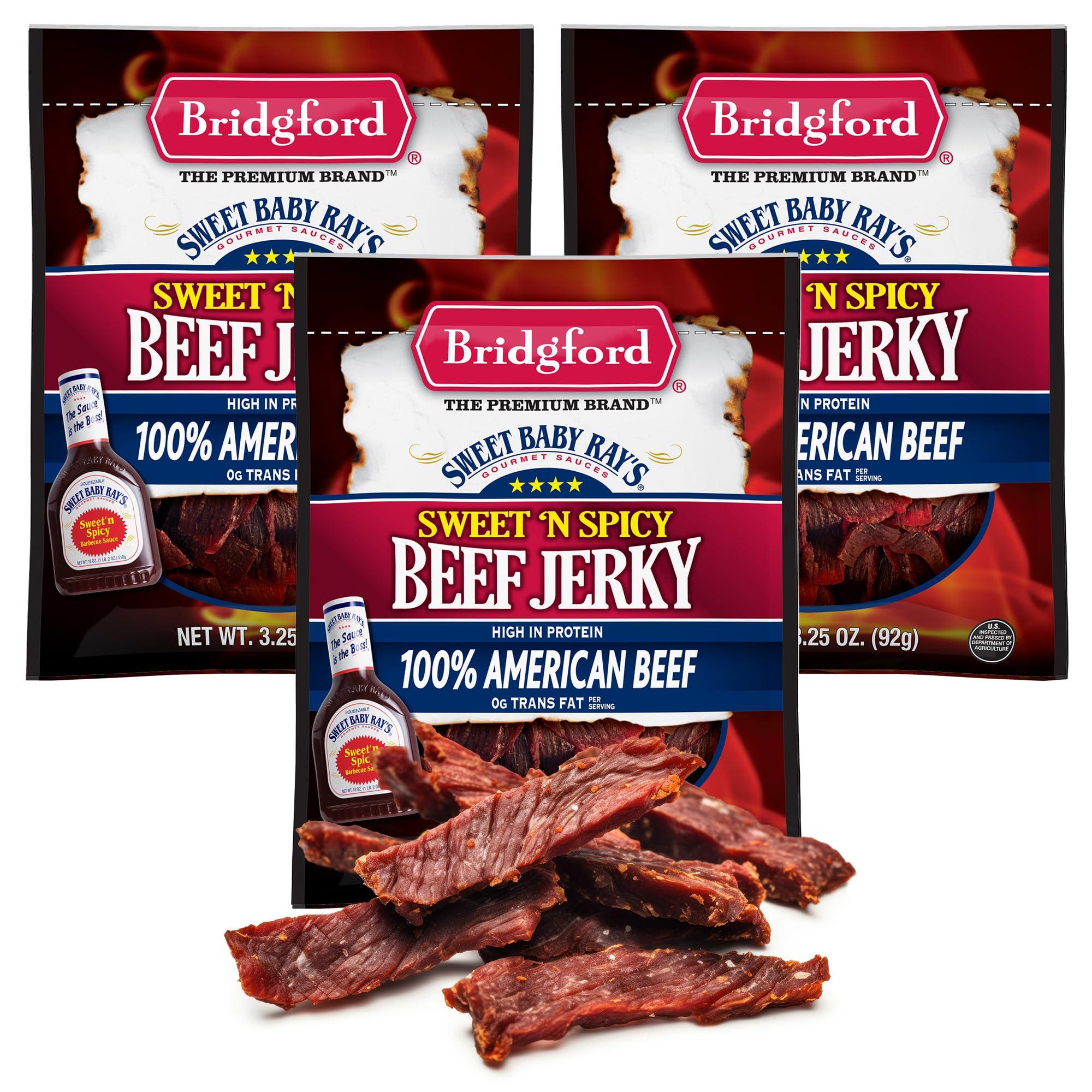 Bridgford Bridgford Sweet Baby Rays Beef Jerky Sweet N Spicy 3.25 oz Pack of 3 - High Protein Sweet and Spicy Beef Jerky for Your Dietary Preference - Ready-to-Eat Spicy Beef Jerky for On-the-Go Snacking