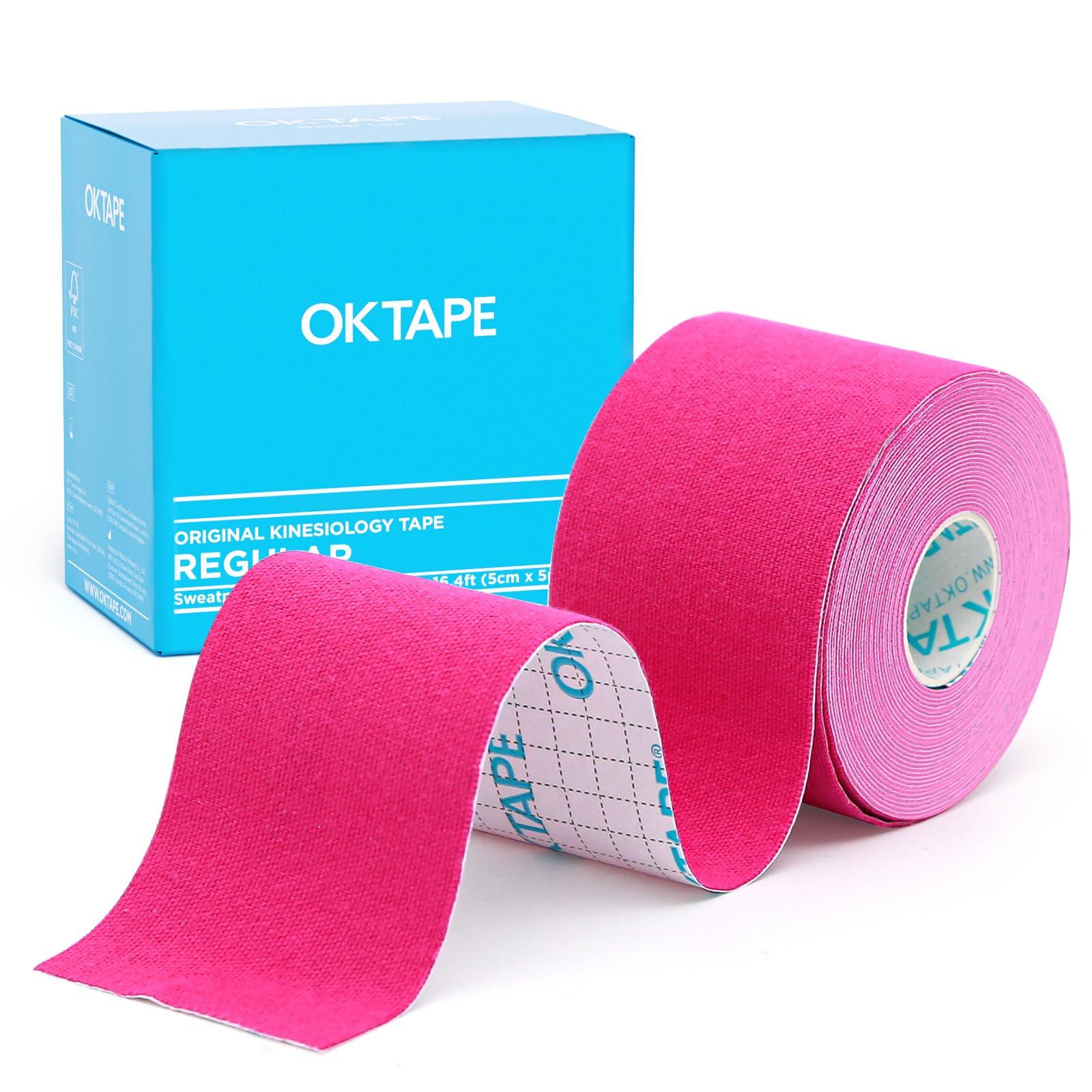 OK TAPE OK TAPE Kinesiology Tape, Basic Original Cotton Elastic Athletic Tape for Support and Recovery, Sports Tape Therapeutic Pain Relief, 2in16.4ft Uncut Roll - Pink
