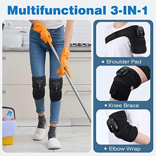 MOAJAZA MOAJAZA Knee Massager with Heat and Vibration, Cordless Knee Heating Pad Shoulder Brace, Heated Knee Elbow Shoulder Brace Wrap for Arthritis (Pack of 2 Black)