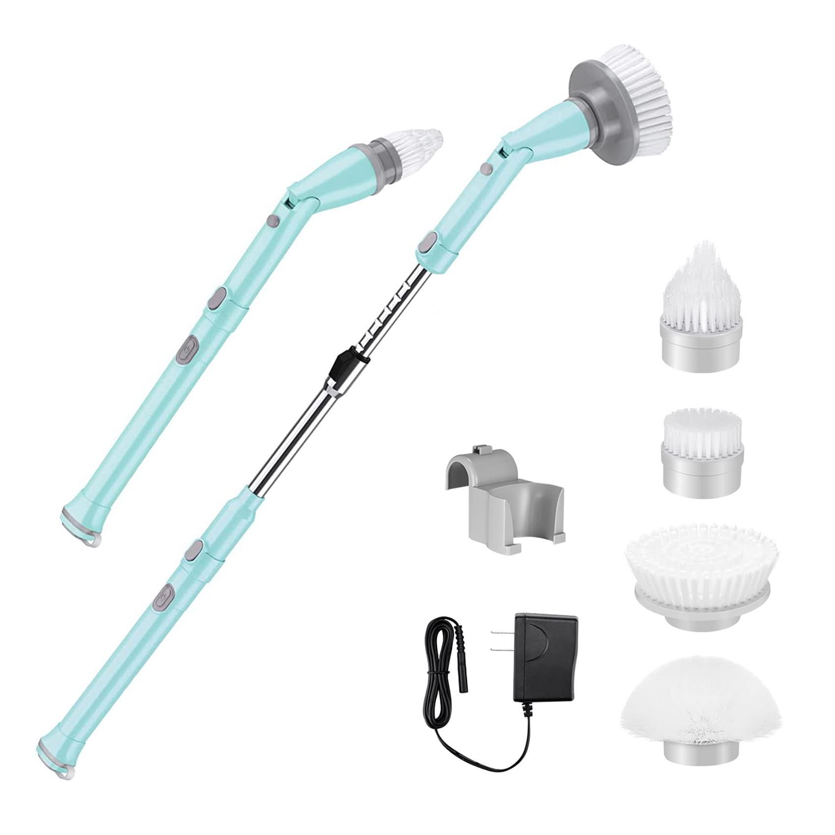 Purisoul Electric Spin Scrubber,360 Power Scrubber with Long Extendable Handle and Cordless,Shower Scrubber for Cleaning,Tub and Tile Kitchen Scrubber Equipped with 4 Multi-Purpose Cleaning Brush Heads(Blue)