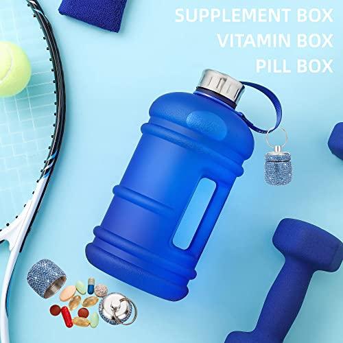 EveryBling Bling Rhinestone Pill Bottle Organizer Daily Travel Pill Case Container Ring Holder Small Medicine Holder Box for Vitamin Supplement Gum with Keychain(Light Blue)