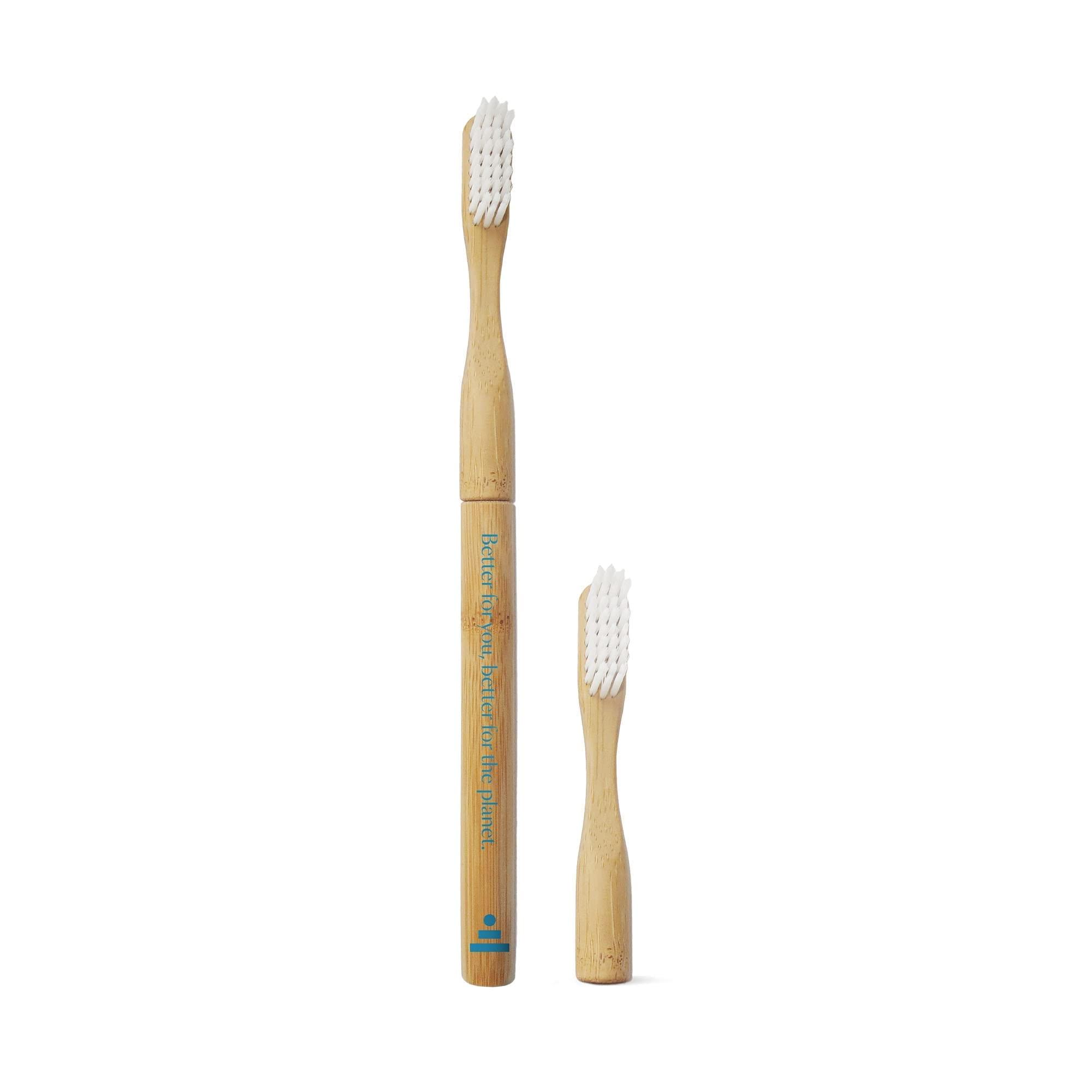 Better & Better Better & Better Natural Bamboo Toothbrush and Extra Replaceable Brush Head | Soft Bristles | 100% Plant-Based | Eco-Friendly, Zero Plastic | Adult Size, Blue Toothbrush