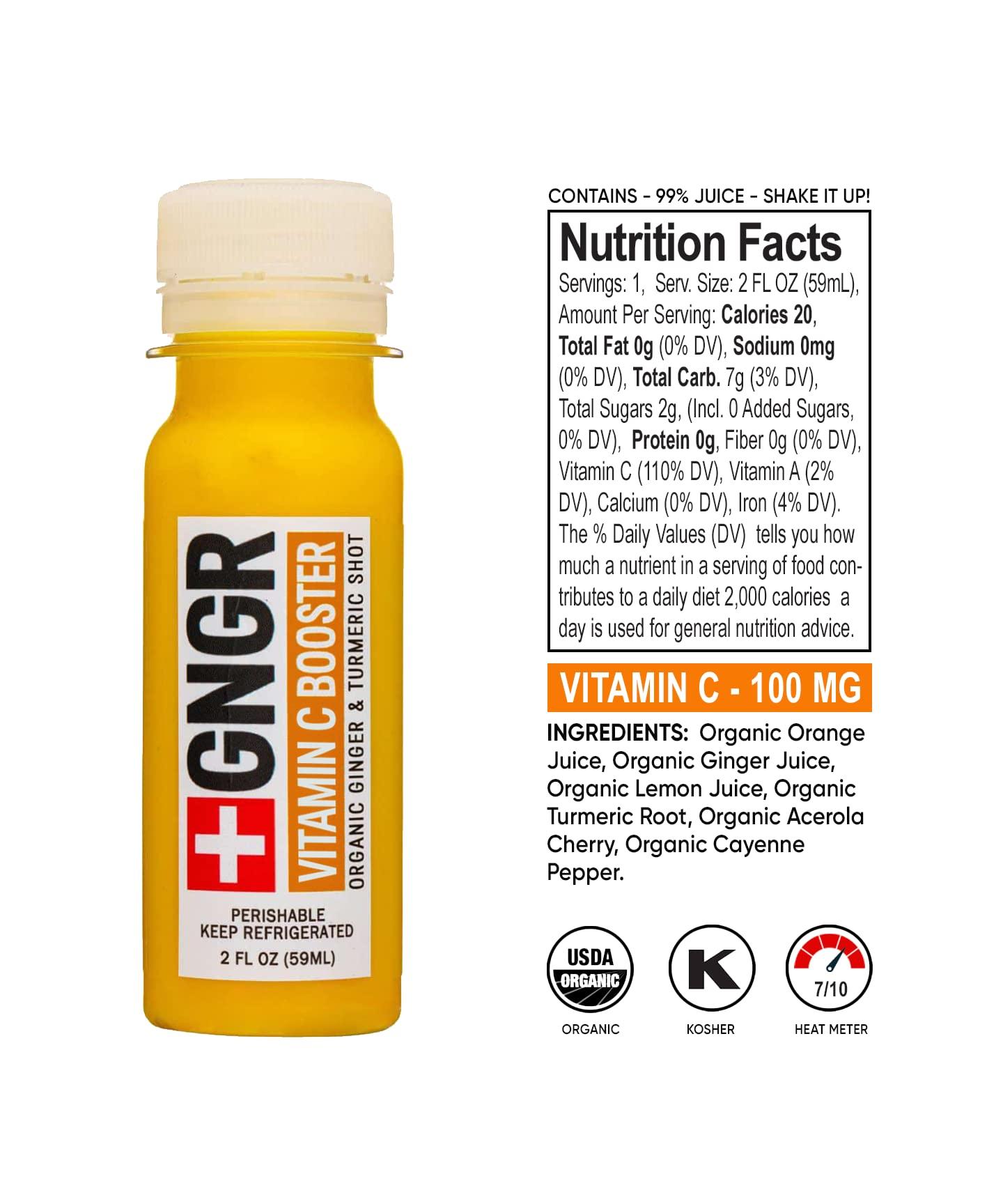 +GNGR +GNGR Vitamin C Immunity Booster Cold-Pressed Ginger Shot with Turmeric, Cayenne, Acerola, Immunity Shot with Peruvian Ginger Juice for All Natural Immune & Digestive Support (2 fl oz - 12 pack)