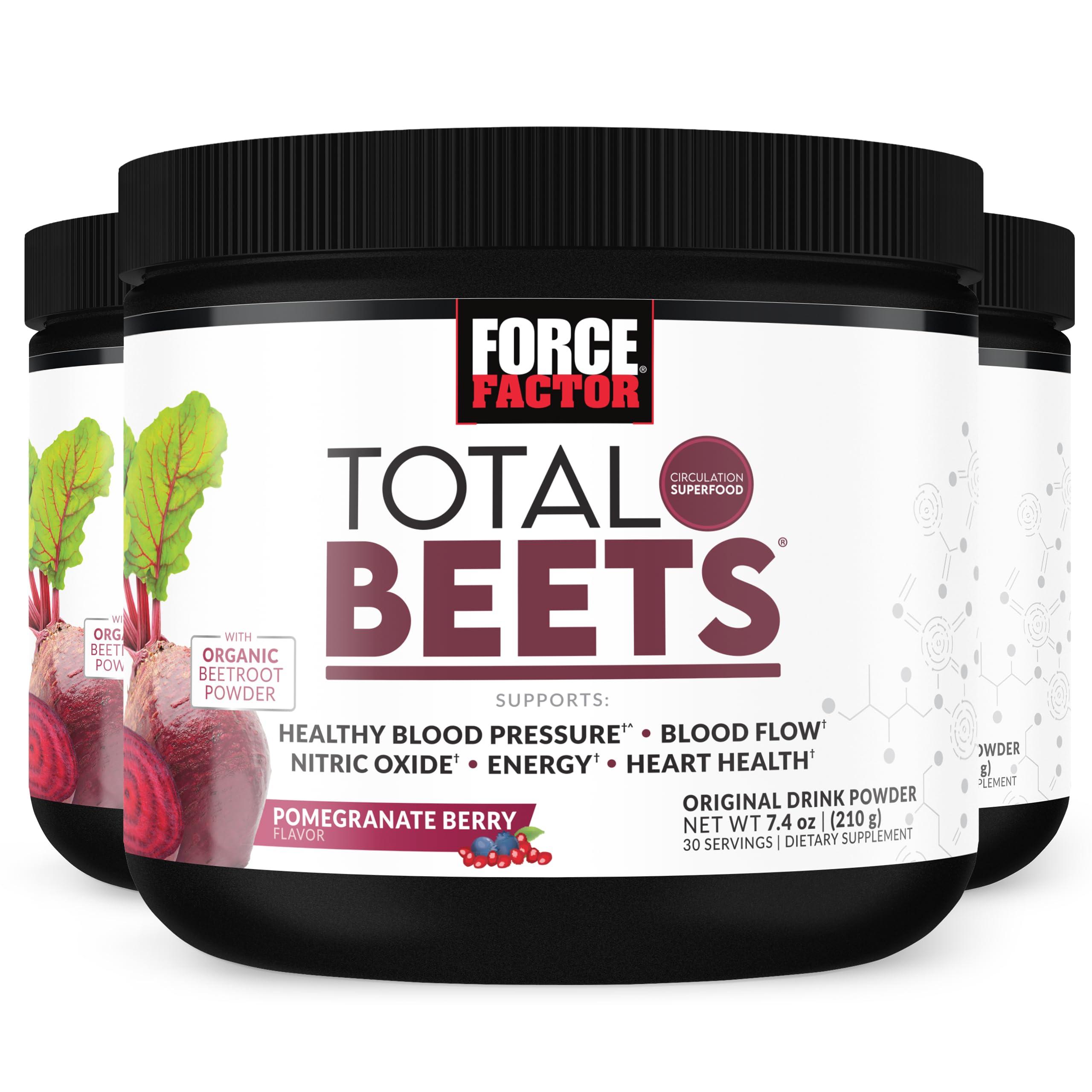 Force Factor Force Factor Total Beets Drink Mix Superfood Powder with Nitrates to Support Circulation, Nitric Oxide, Energy, Endurance, and Stamina, Cardiovascular Heart Health Supplement, 90 Servings, 3-Pack