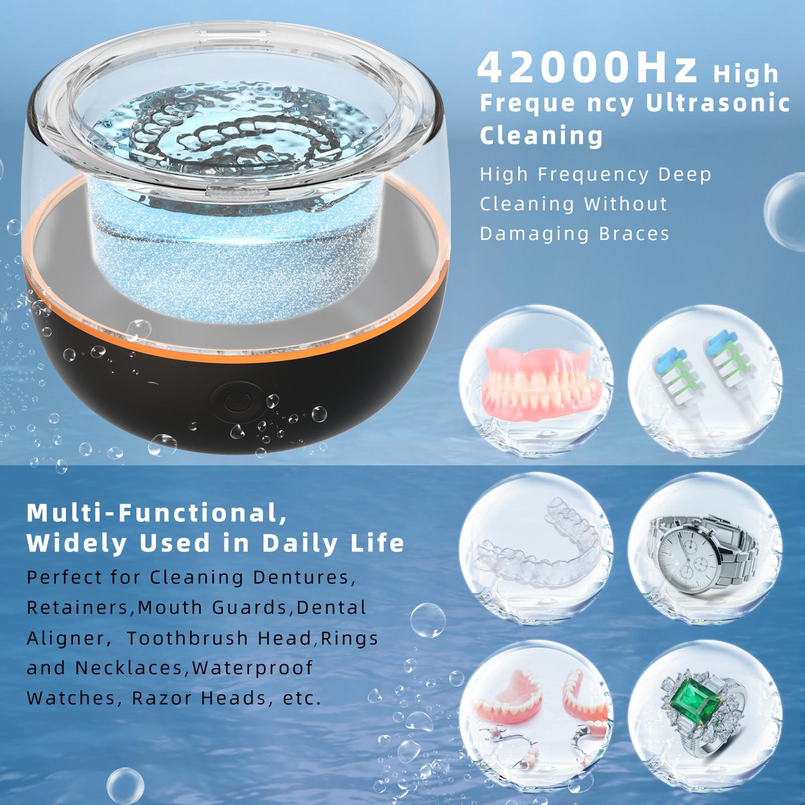 ARGOMAX ARGOMAX Ultrasonic Retainer Cleaner for Dentures: 24W 200ml Portable Ultrasonic Cleaner Machine for All Dental Aligner, Braces, Mouth Guards, Toothbrush Head, Shaver Head, Jewelry - Black+Orange.