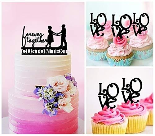 jjphonecase TC0014 Forever Together Party Wedding Birthday Acrylic Cake Topper Cupcake Toppers Decor Set 11 pcs with Personalized Your Name