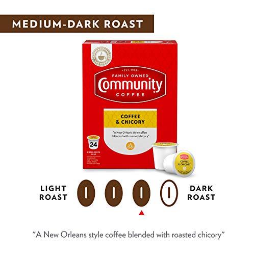 Community Coffee Community Coffee Coffee & Chicory Medium Dark Roast Single Serve K-Cup Compatible Coffee Pods, Box of 24 Pods (Pack of 4)