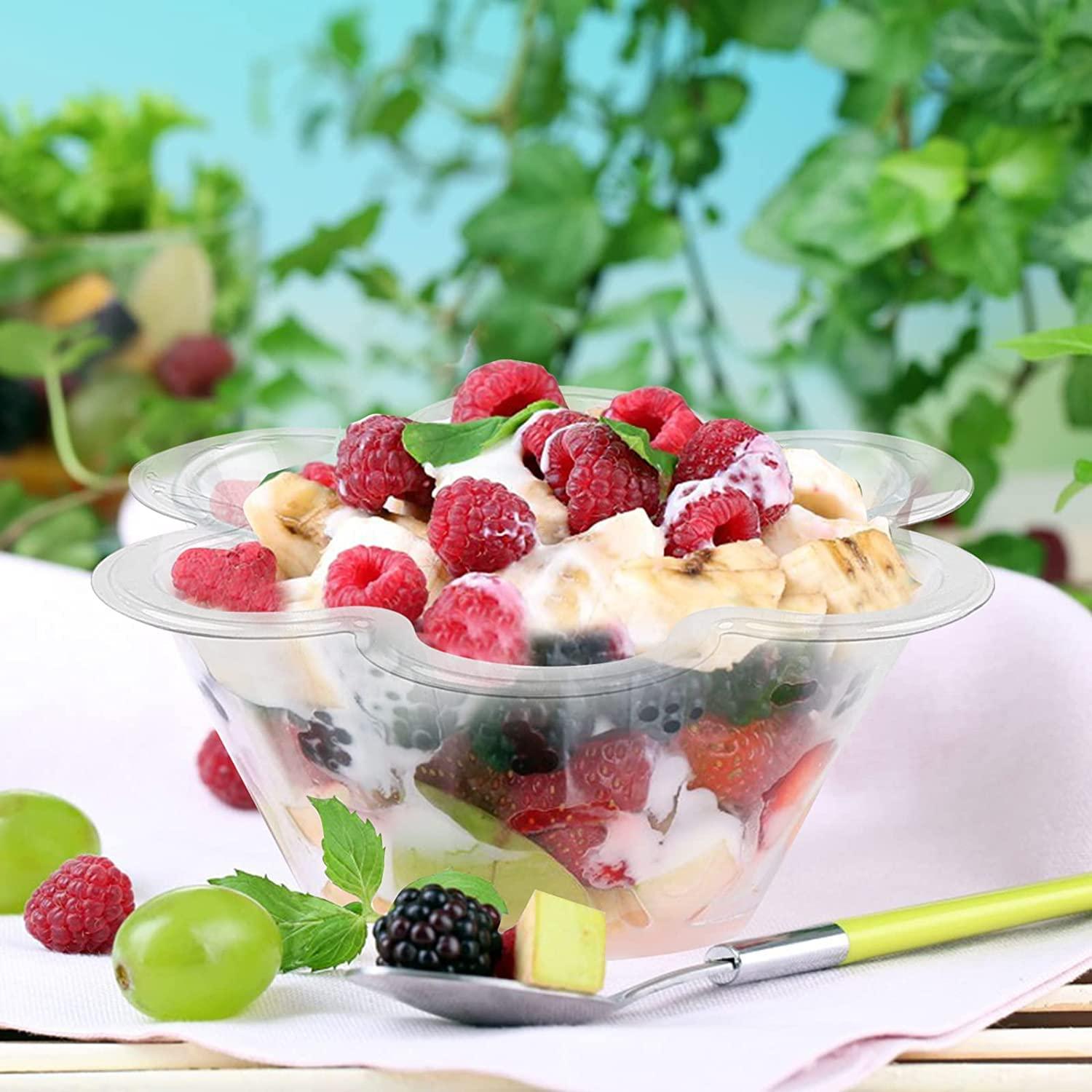 Minsily Minsily 50 Pack Clear Plastic Dessert Bowls 8 oz Disposable Ice Cream Cups Flower Parfait Cups Sample Serving Bowls Plastic Dessert Cups Sundae Snack Fruit Salad Bowl Appetizers Cup for Holiday Party