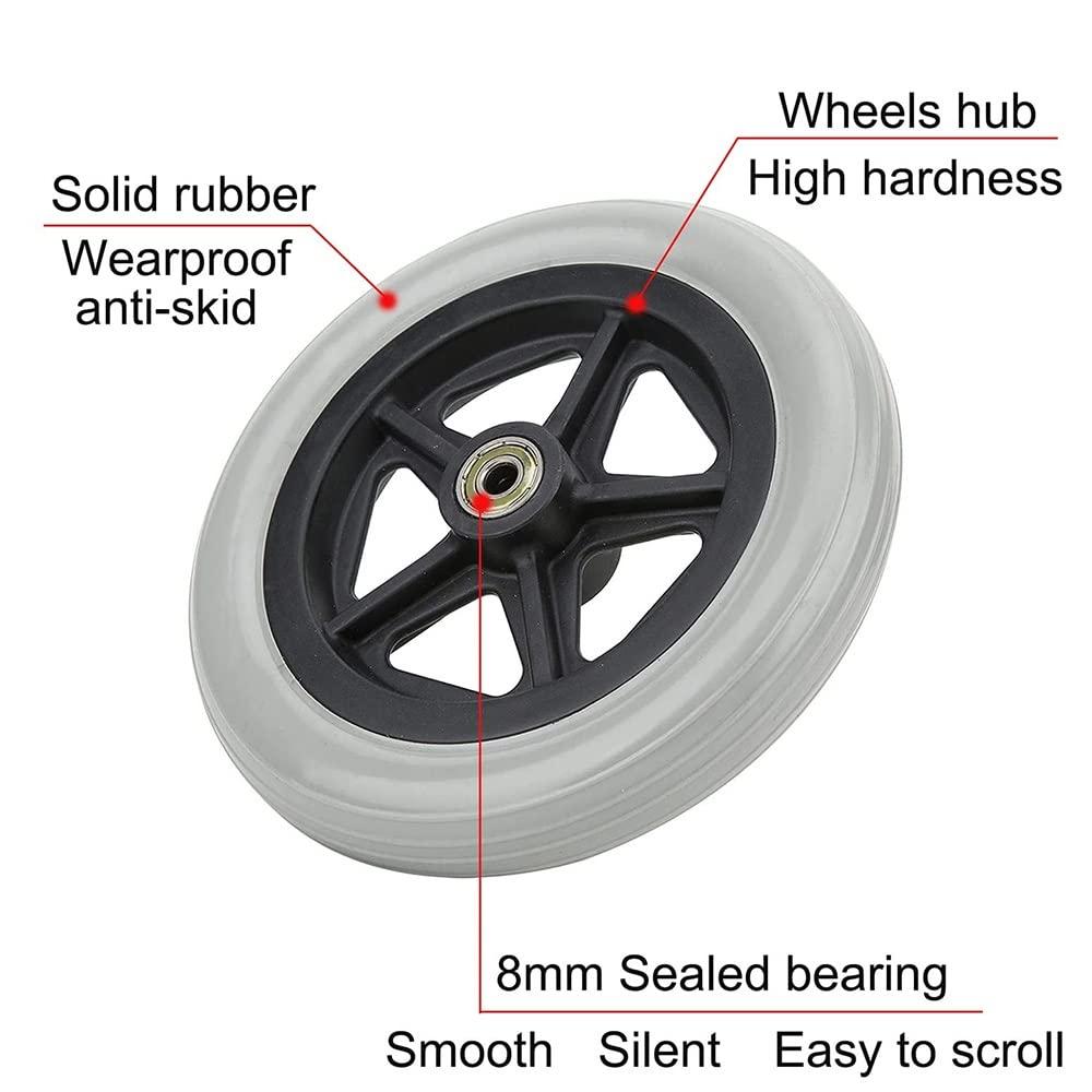 HBCH HBCH Universal Caster A Pair of Manual Wheelchair Front Wheel 6 Inch 7 Inch 8 Inch Solid Walker Replacement Wheels Front Small Tire - Front Wheelchair Caster with Bearing - Anti-Slip