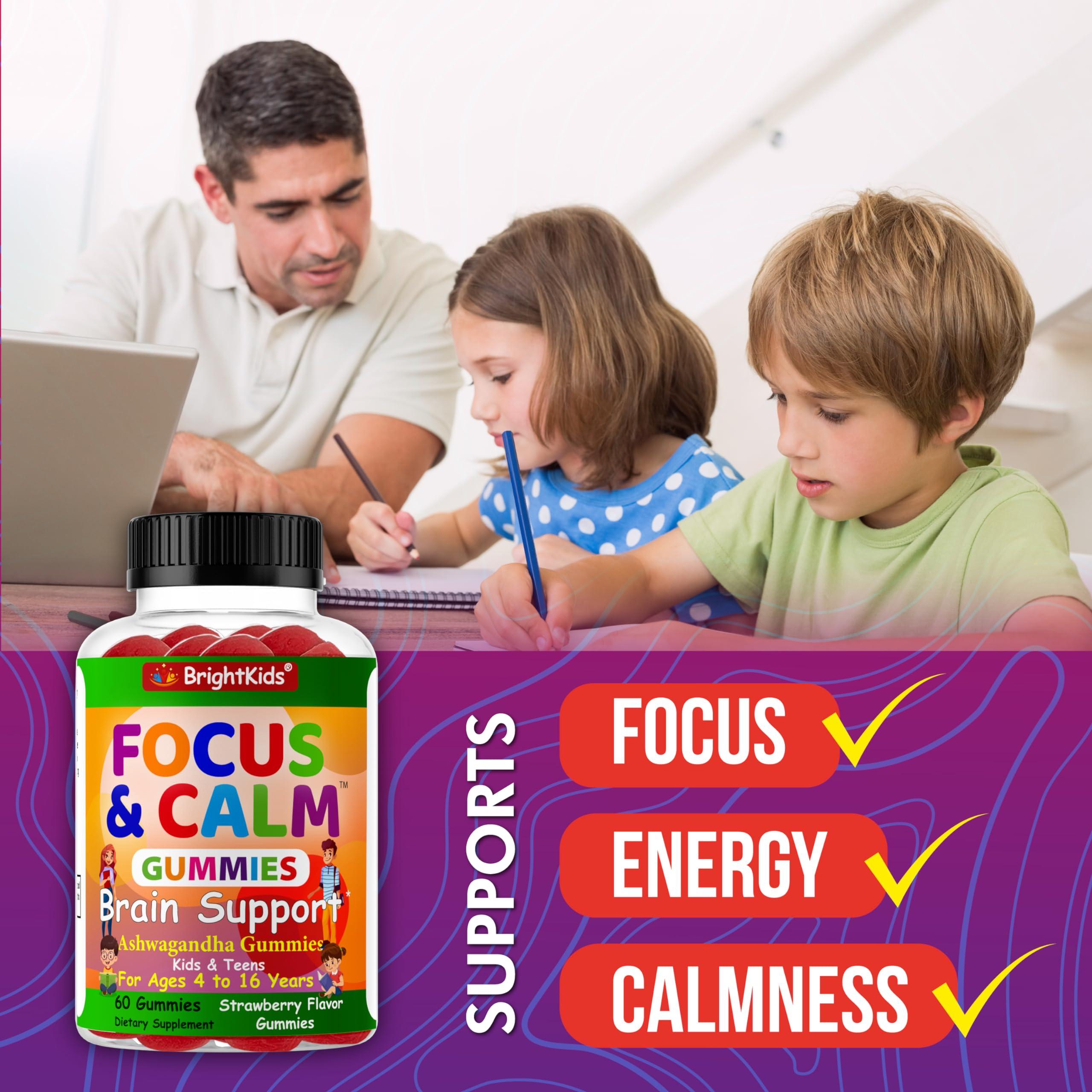BrightKids BrightKids Focus and Calm Gummies with Ashwagandha Extract, Naturally Support Concentration, Rest, Mood, Energy, Focus and Relaxation in Children, Tasty and Effective Daily Supplement- 60ct