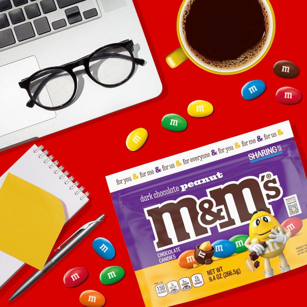M&M\'S M&M\'S Peanut Dark Chocolate Candy, Sharing Size, 9.4 oz Resealable Bag