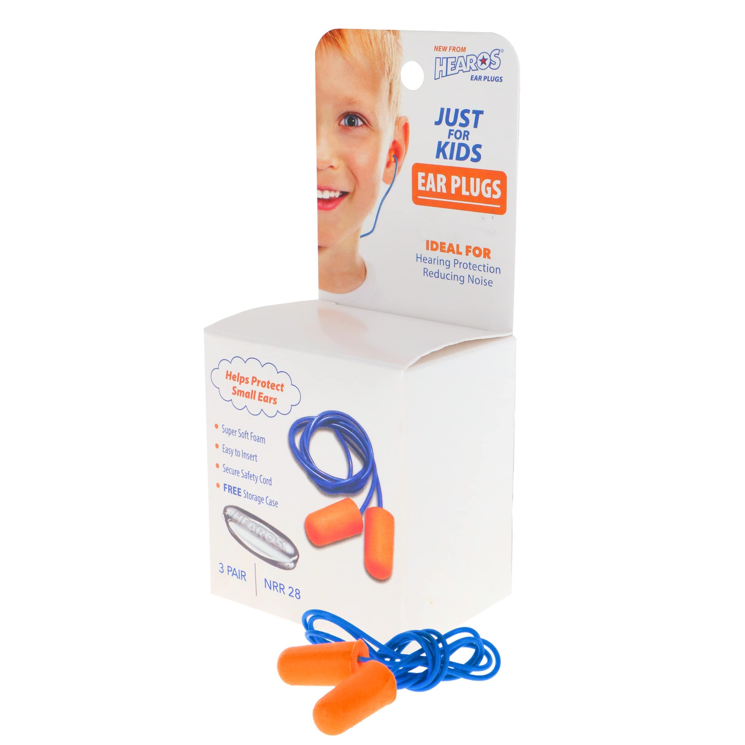 Hearos HEAROS Just for Kids Foam Ear Plugs, X-Small, Corded Hearing Protection, NRR 28, 3 Pairs