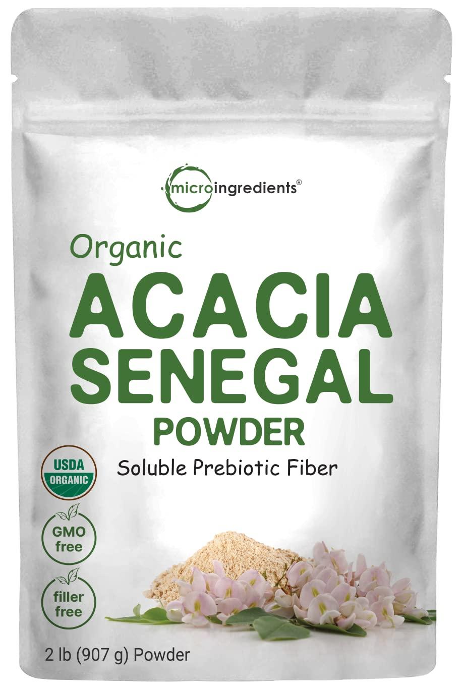 Micro Ingredients Micro Ingredients Organic Acacia Senegal Powder, 2 Pounds (32 Ounce), Instant Soluble Fiber Powder, Plant-Based Prebiotic Superfood for Gut Health, Non-GMO, No Gluten, Vegan