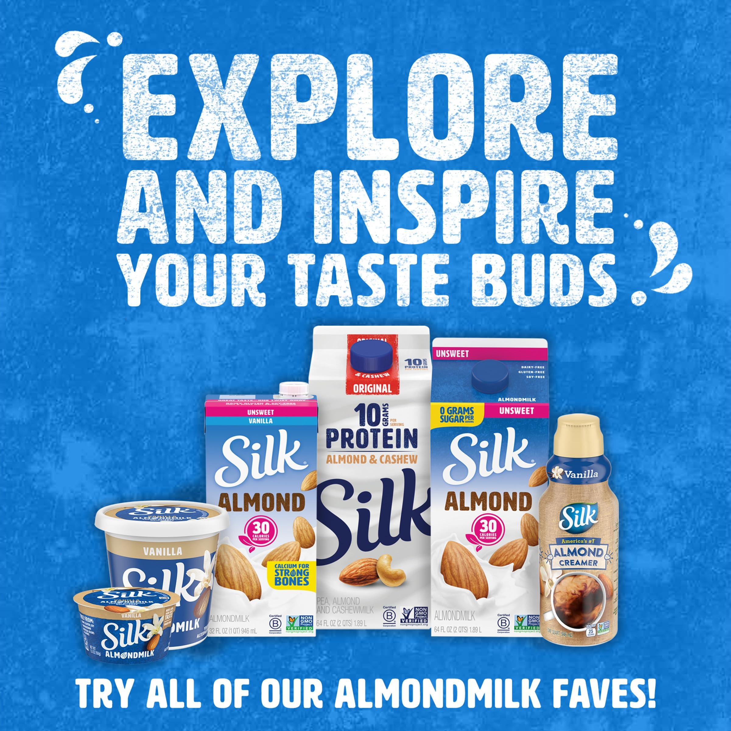 Silk Silk Shelf-Stable Almondmilk, Unsweetened Vanilla, Dairy-Free, Vegan, Non-GMO Project Verified, 1 Quart