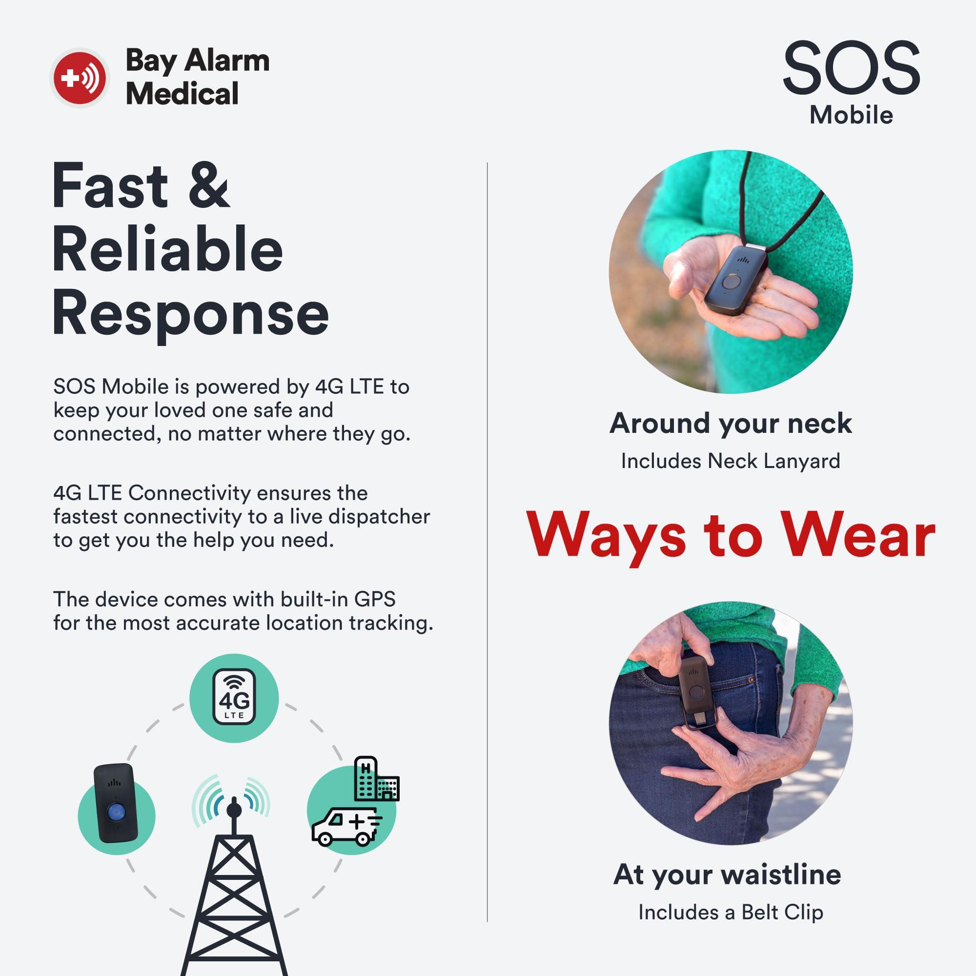 Bay Alarm Medical Bay Alarm Medical SOS Mobile GPS - 24/7 Medical Alert with Optional Fall Detection for Seniors - Call to Activate - 4G GPS Medical Alert System with Elderly Tracking - Panic Button for Seniors