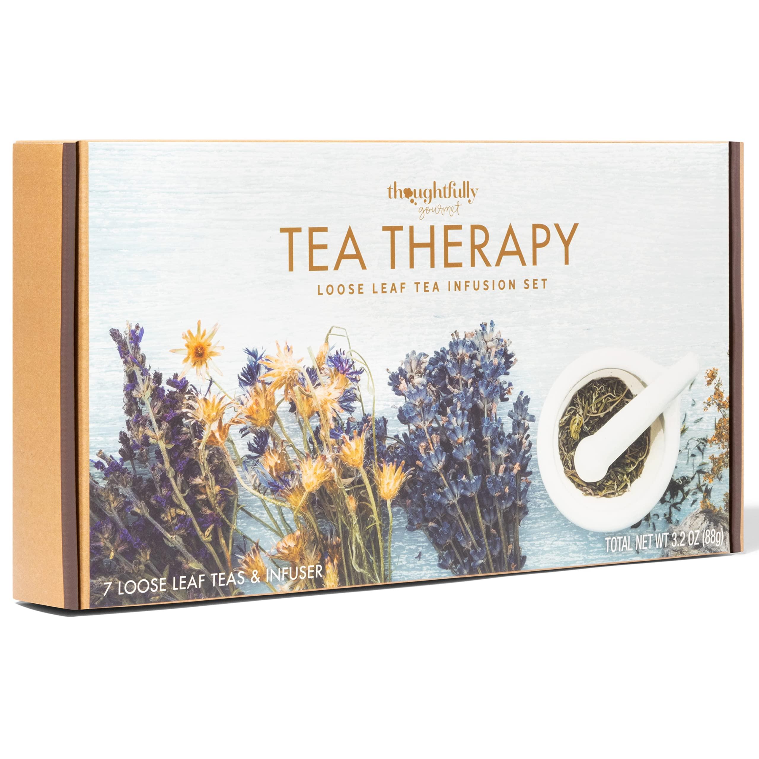 Thoughtfully Thoughtfully Gourmet, Tea Therapy Infusion Gift Set, 7 Unique Flavors and Reusable Copper Ball Infuser, Loose Leaf Tea Set Flavors Include Peppermint, Jasmine, Vanilla Chai and More, Set of 7