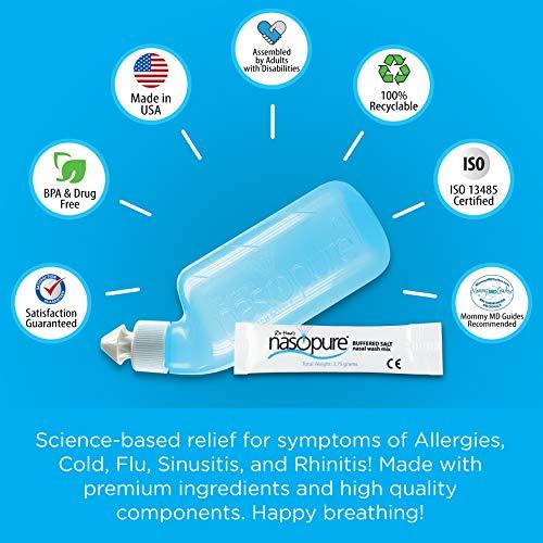 DR HANA'S NASOPURE Nasopure Nasal Wash, Sampler Kit, “The Nicer Neti Pot” Sinus Wash Kit, Comfortable Nasal Rinse 8 Oz Bottle & 4 Salt Packets (3.75 Grams Each), Nasal Congestion, Cold, Flu, Allergy, Nasal Irrigation