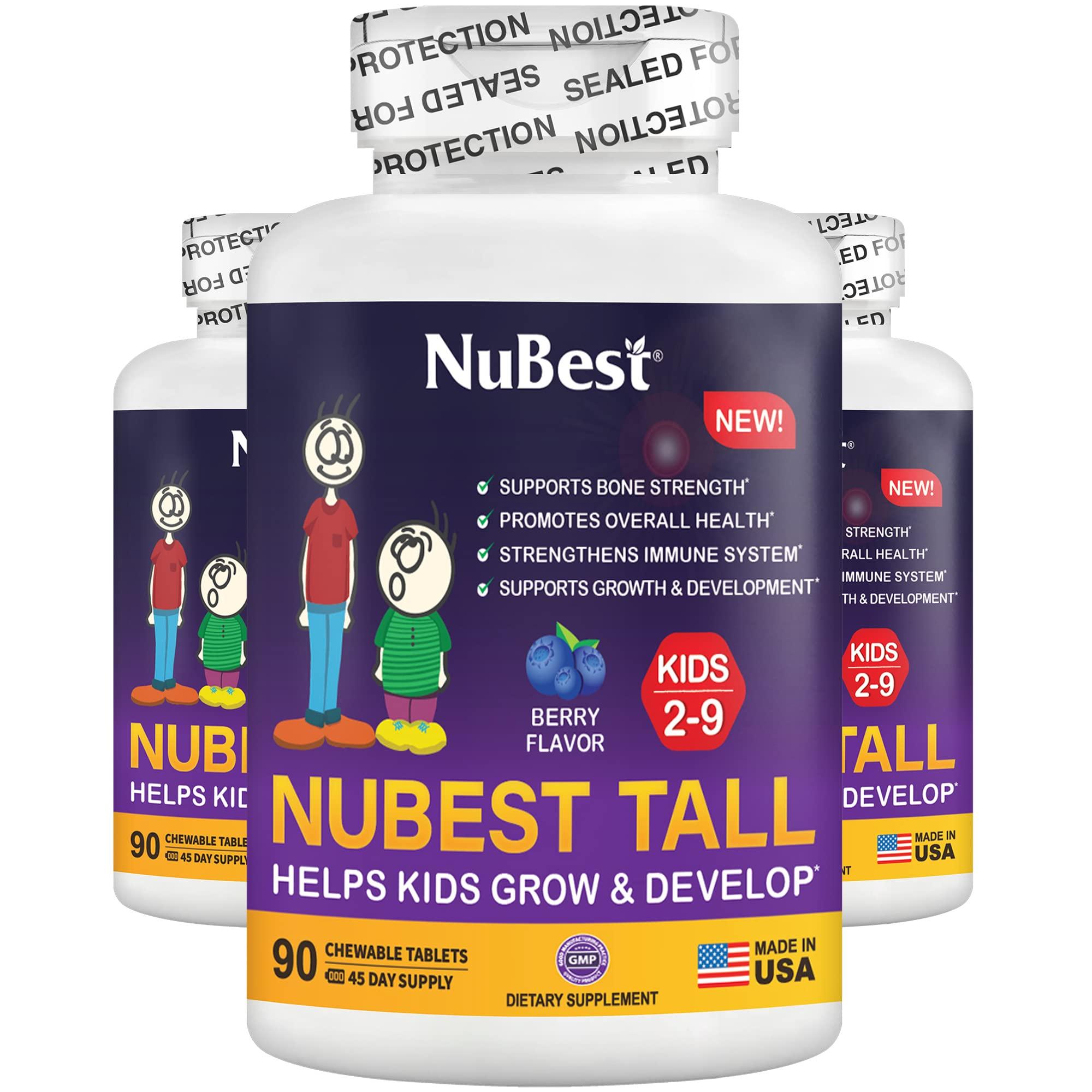 NuBest NuBest Tall Kids - Toddlers Vitamins and Kids Vitamins for Age 2 to 9 - Support Bone Strength, Overall Health and Immunity - Animal Shapes - 90 Chewable Berry Tablets | 3 Pack