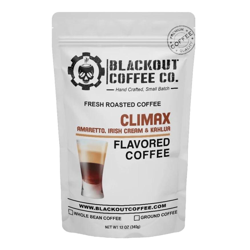 Blackout Coffee Co. Blackout Coffee Climax Amaretto, Irish Cream & Kahlua Flavored Ground Coffee, Medium Roast - Ground Coffee, Fresh Roasted In the USA,12 oz Pouch