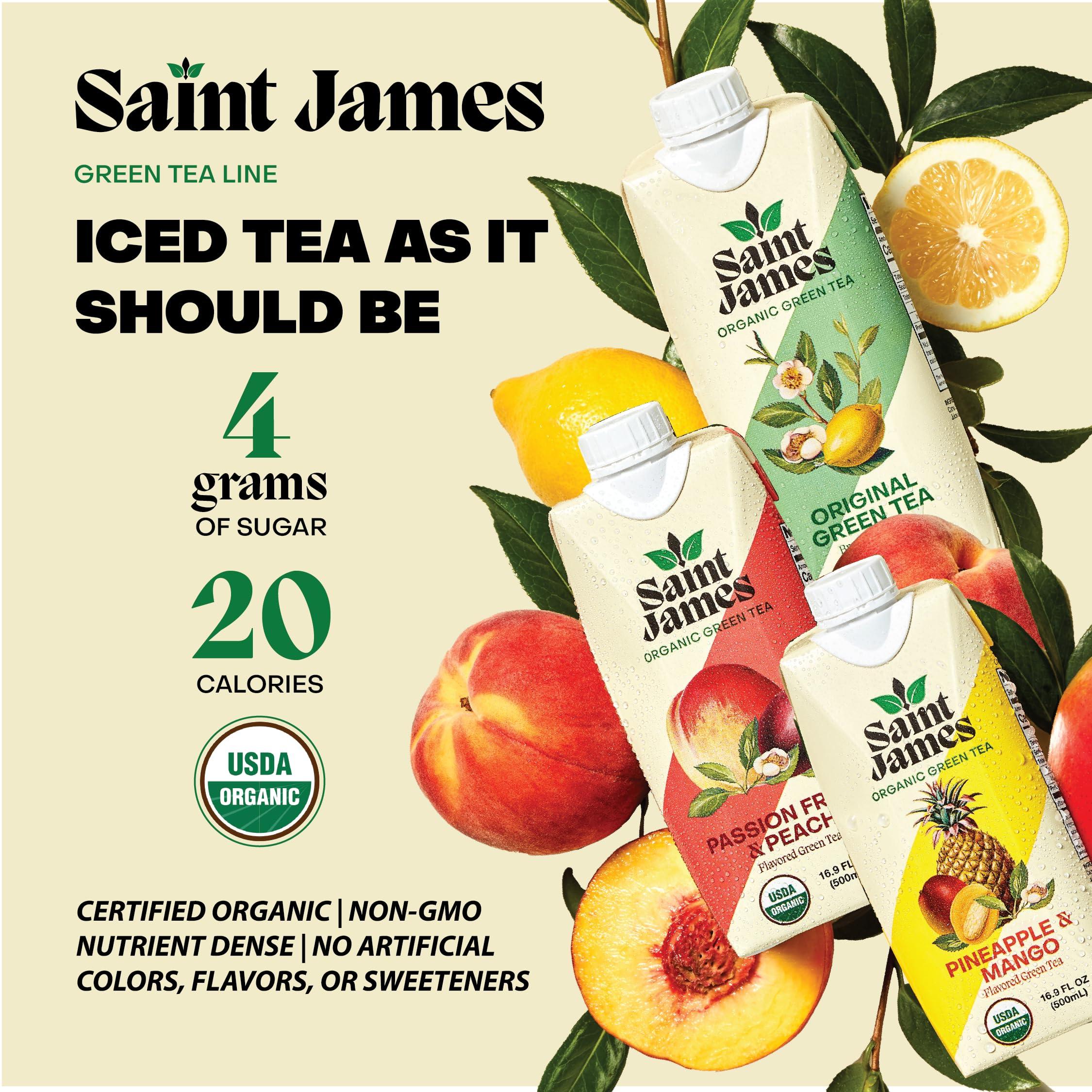 Saint James Iced Tea Saint James Iced Tea - Organic Green Tea - Non GMO, Gluten Free, Low Calorie & Low Sugar - Pineapple & Mango, 12 Pack (16.9 fl oz each)