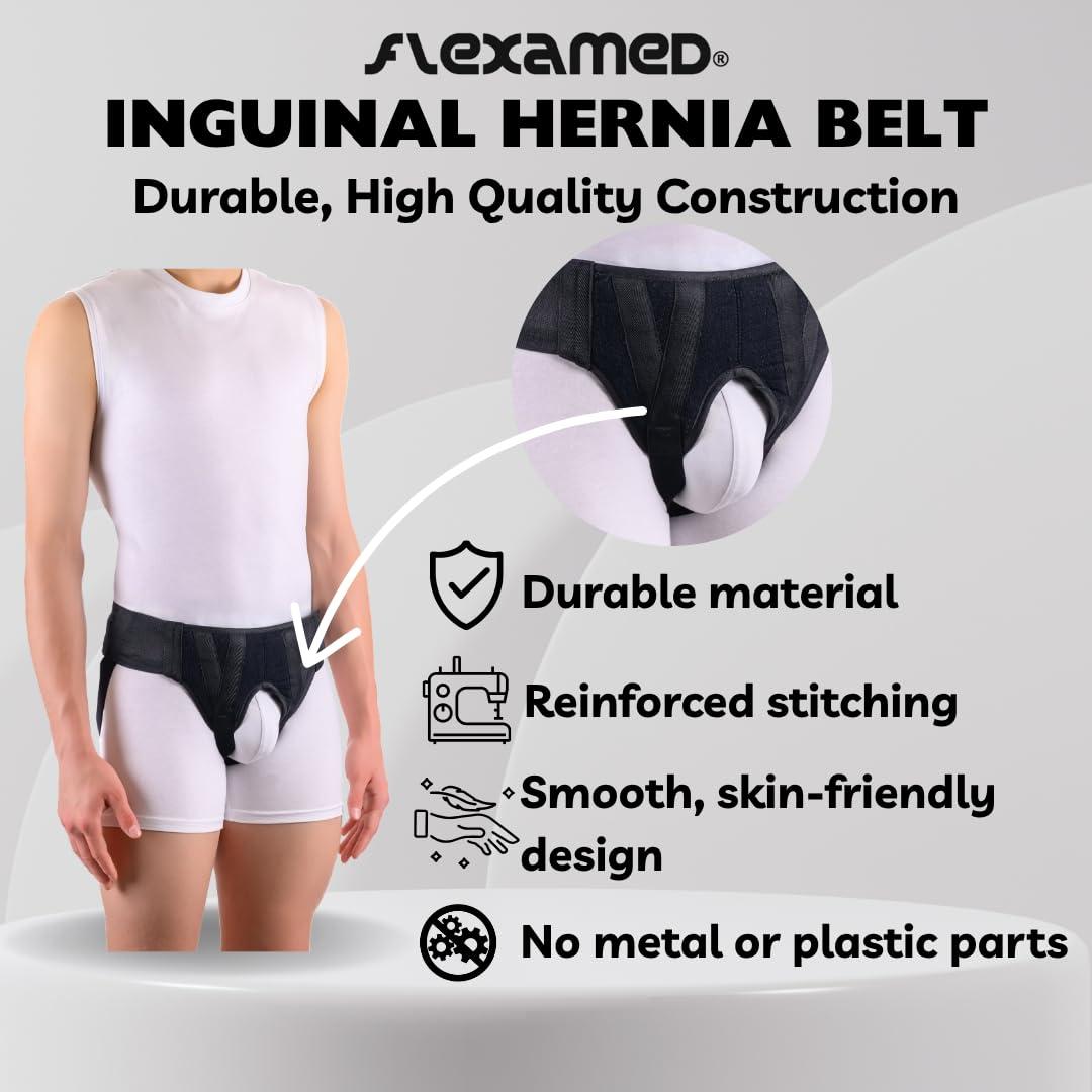 FlexaMed FlexaMed Right Side Inguinal Hernia Groin Belt with Compression Pad Black (M 32-36)